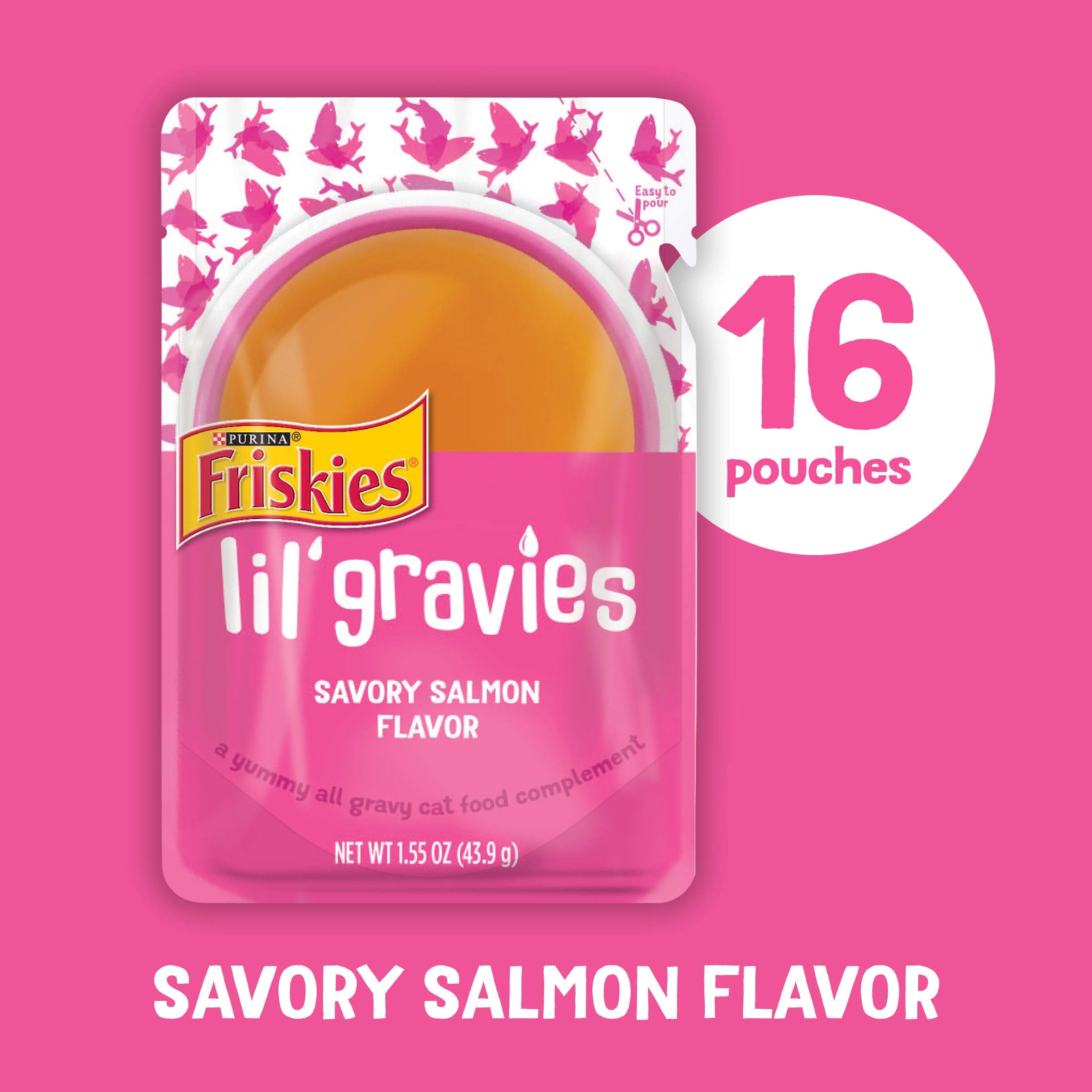 Purina Friskies Lil Gravies Savory Salmon Flavor Cat Food Complement Lickable Cat Treats - (Pack of 16) 1.55 oz. Pouches