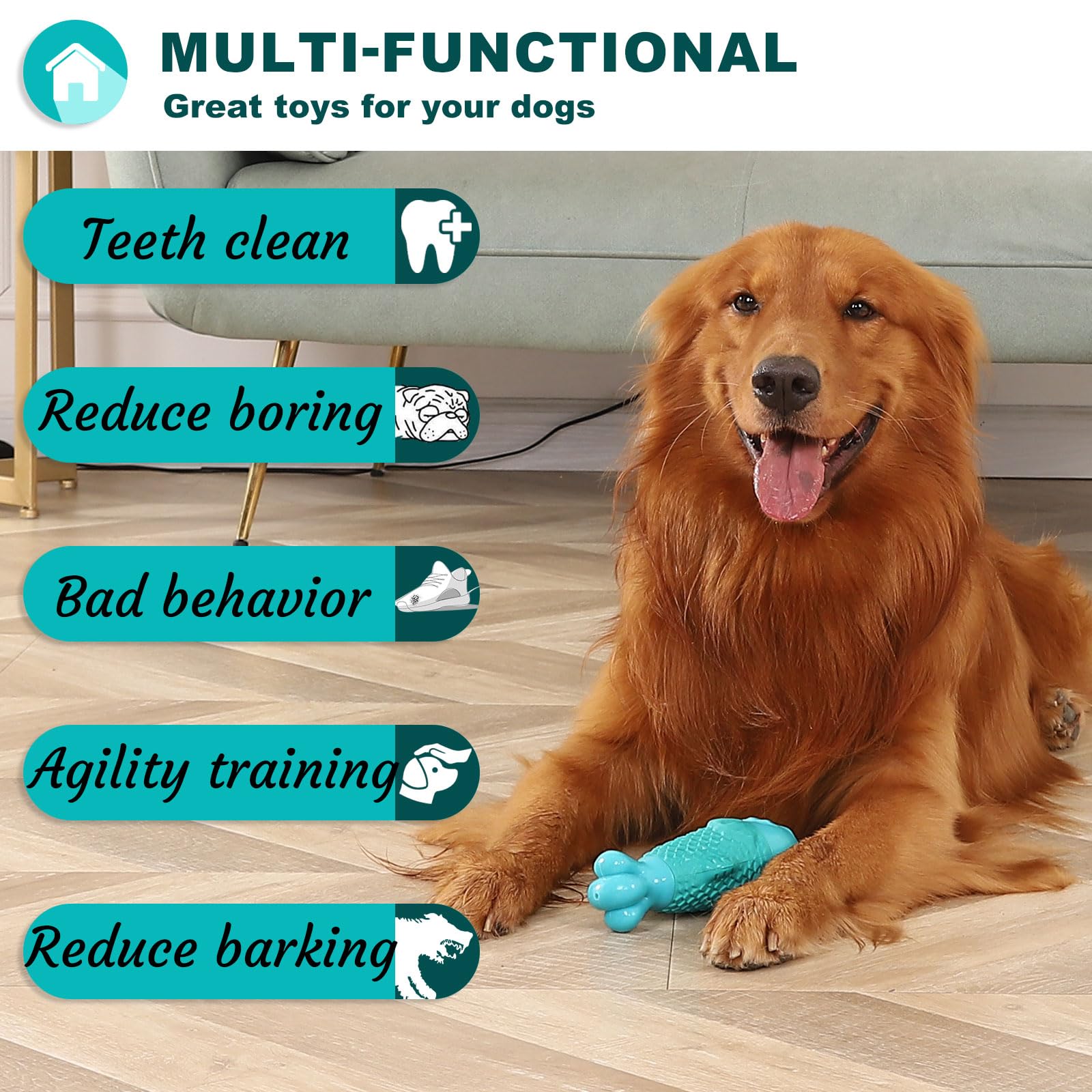 BoYoYo Indestructible Dog Chew Toys, Squeaky Heavy Duty Nylon, Cyan for Aggressive Chewers