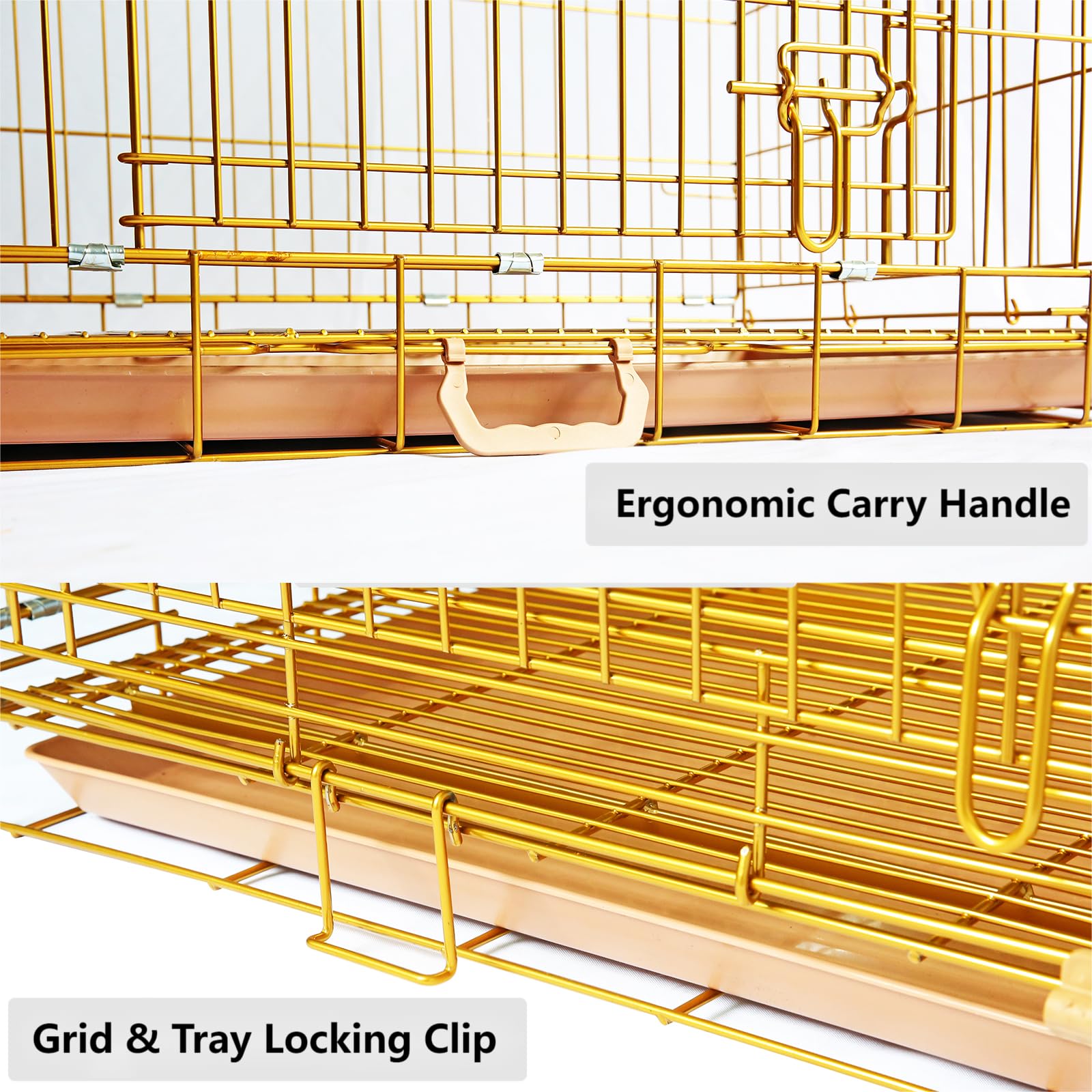 Homey Pet Gold Color Folding Design Dog Crate Puppy Kennel With Removable Floor Grid And Pull Out Tray