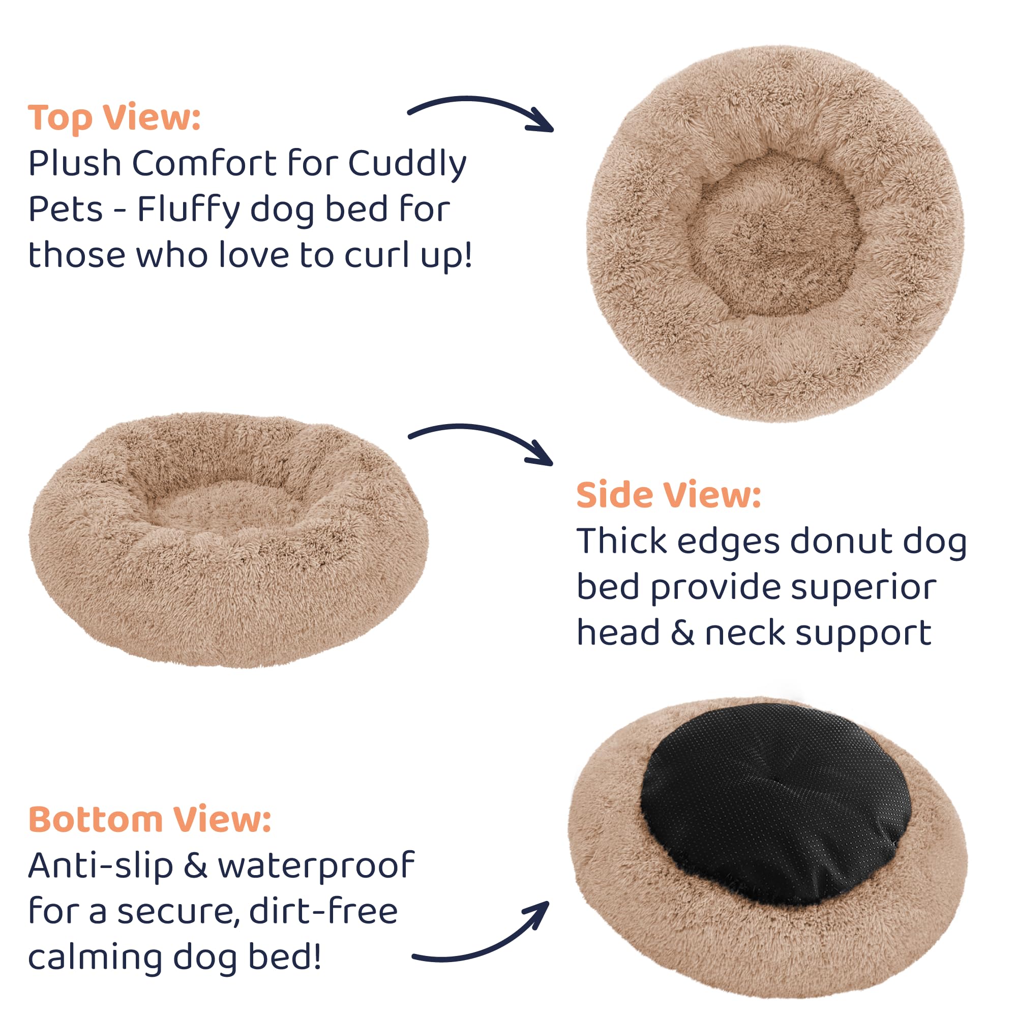Donut Dog Bed - Premium Comfort for Anxiety Relief - Fluffy & Calming Design with Ultra-Plush Support | Cozy Round Dog Bed with