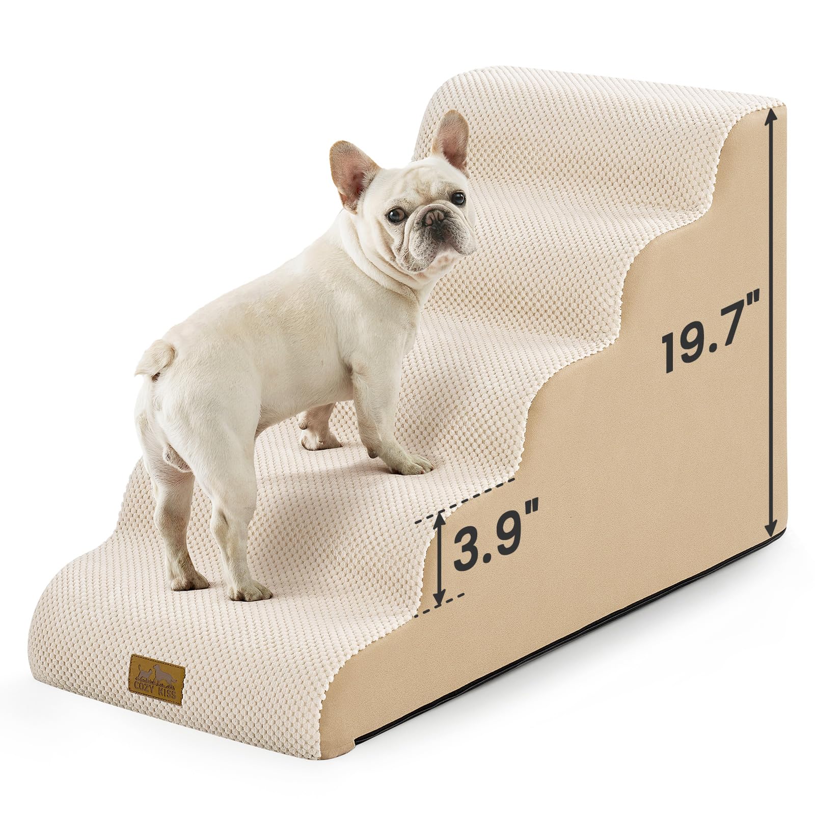 COZY KISS Dog Stairs for Small Dogs 19.7H, 5-Step Sturdy Foam Dog Steps for Couch, Bed or Sofa, Curved Pet Stairs for Puppy and 