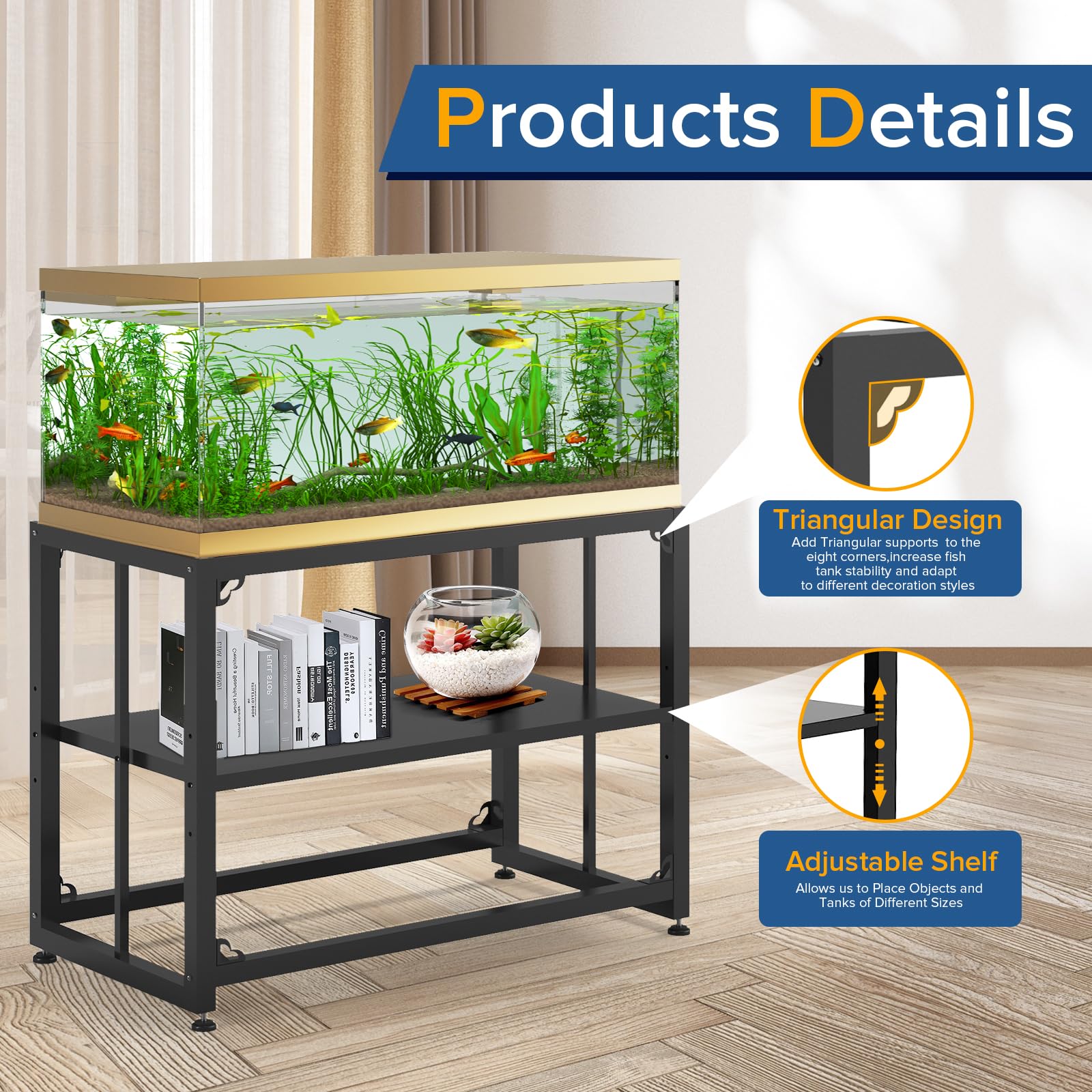 TOCRETOARE Fish Tank Stand 40 Gallon, Metal Aquarium Stand 36.5 L x 18.5 W*29.5   H, Double-Layer Storage Design, Suitable for H