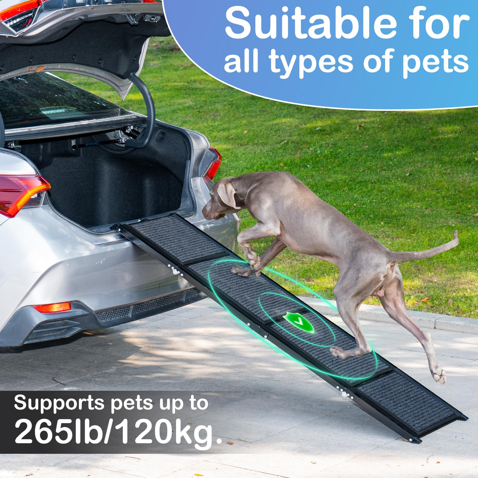 Uross Dog Ramp For Car 63'' Long - Collapsible Pet Ramps For Large Dogs Suv Truck Folding Outdoor Dog Ramp For Porch Steps