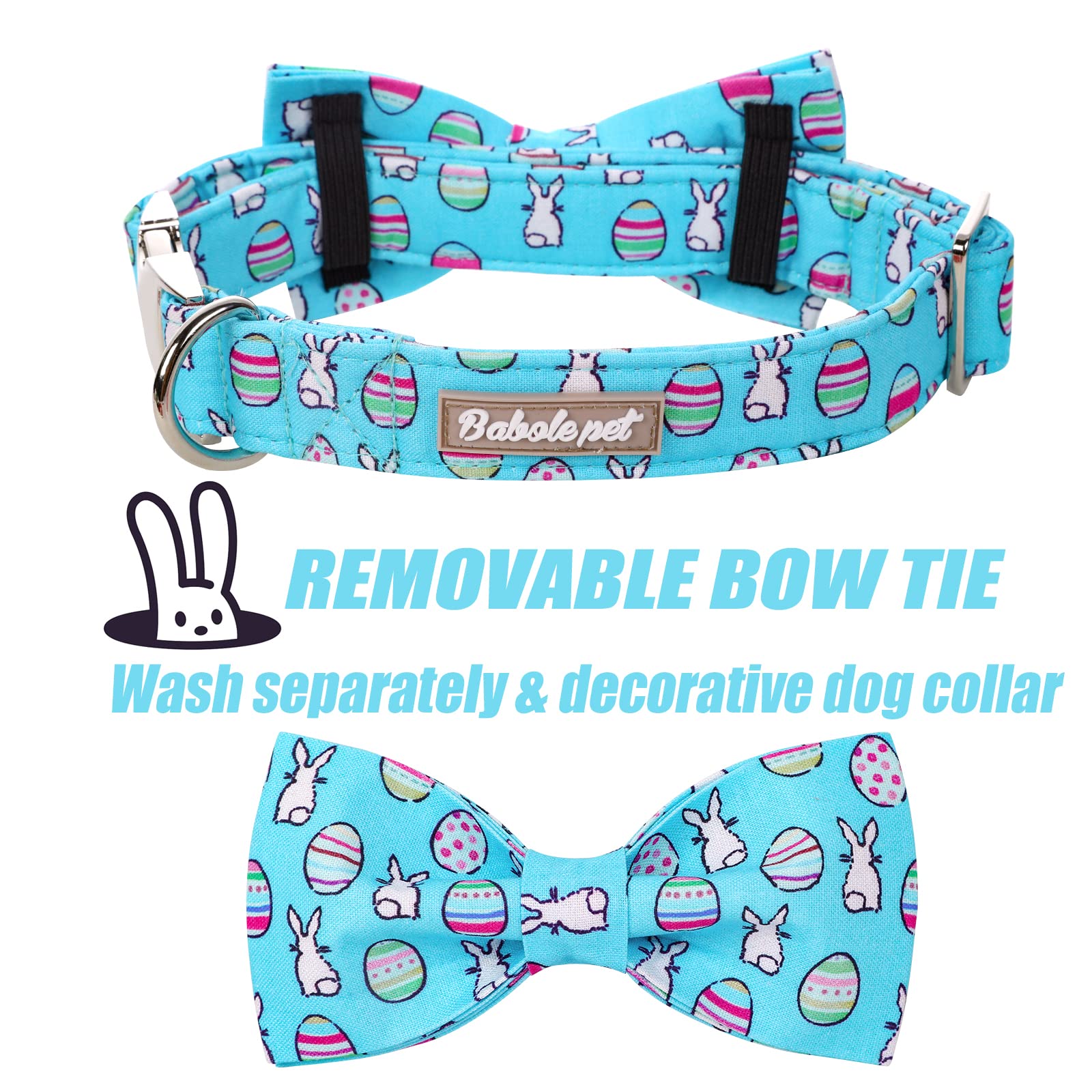 2023 New Dog Collar Easter Gift With Bow Tie-Babole Pet, Rabbit Egg Male Dog Collar With Safety Metal Buckle Adjustable Puppy Collars For Small Medium Large Boy & Girl Dog,L-Neck 16'-24'