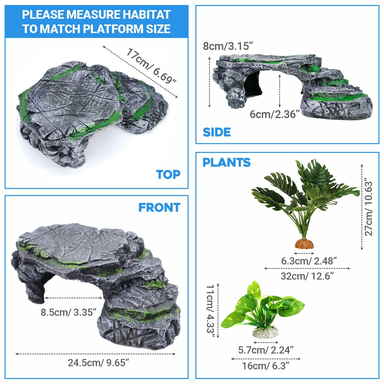 GOZILLA Turtle Basking Platform Kit, Reptile Habitat Hideout, Decorative Resin for Aquarium & Terrarium, Including Artificial Pl