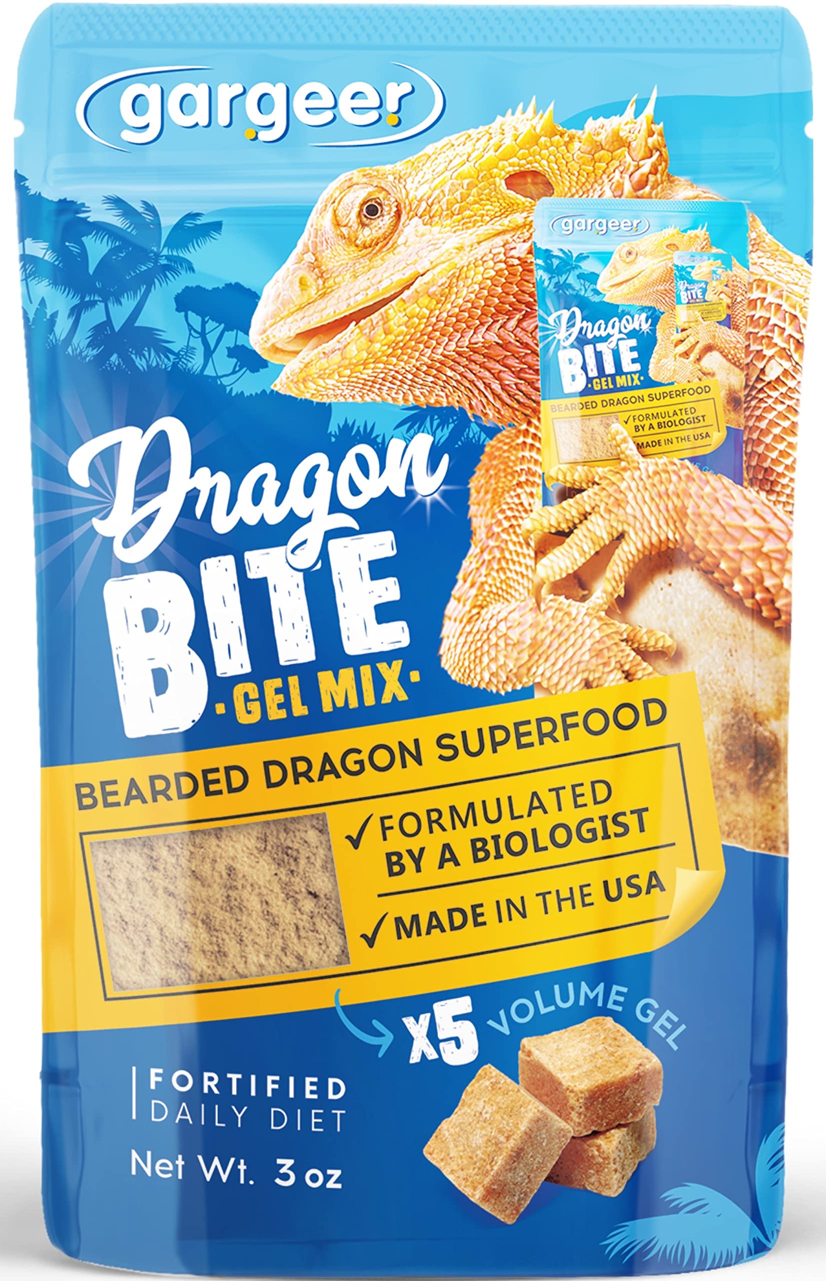 Gargeer 3oz Bearded Dragon Food. Complete Gel Diet for Both Juveniles and Adults. Proudly Made in The USA, Using Premium Ingredi