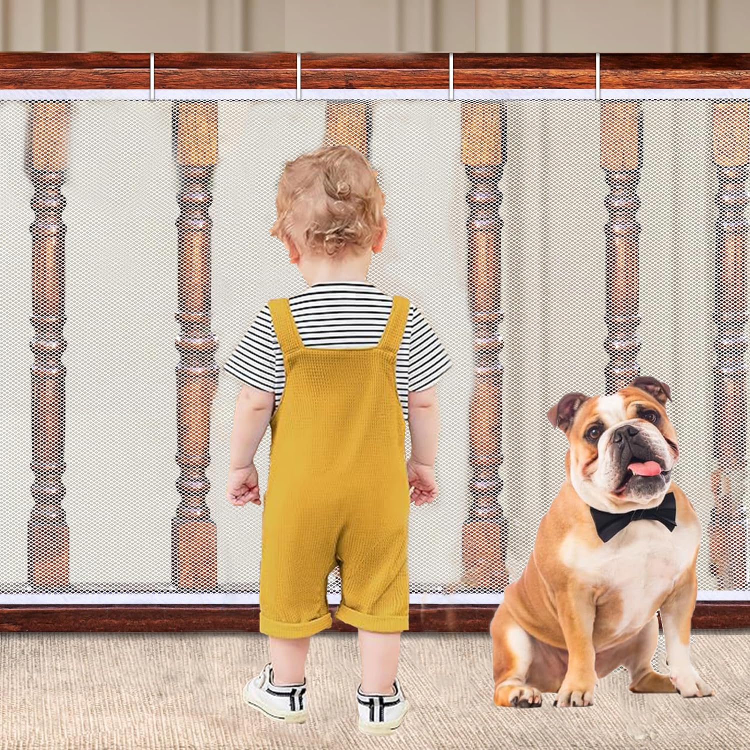 Banister Guard for Baby - 15ft x 3ft Balcony Netting for Pets, Stair Netting Child Safety Net, Stair Railing Proof Mesh for Kids
