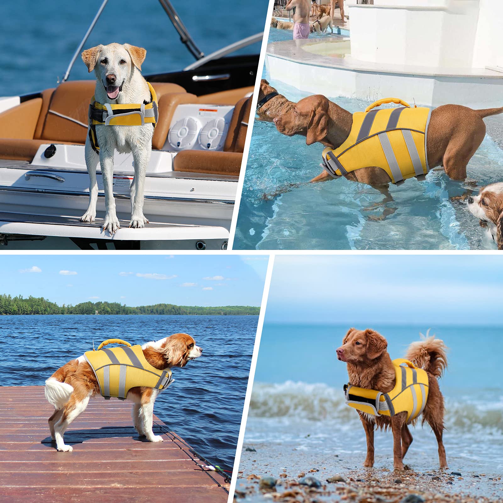 Dog Life Jacket With Reflective Stripes, Adjustable High Visibility Dog Life Vest Ripstop Dog Lifesaver Pet Life Preserver With High Flotation Swimsuit For Small Medium And Large Dogs
