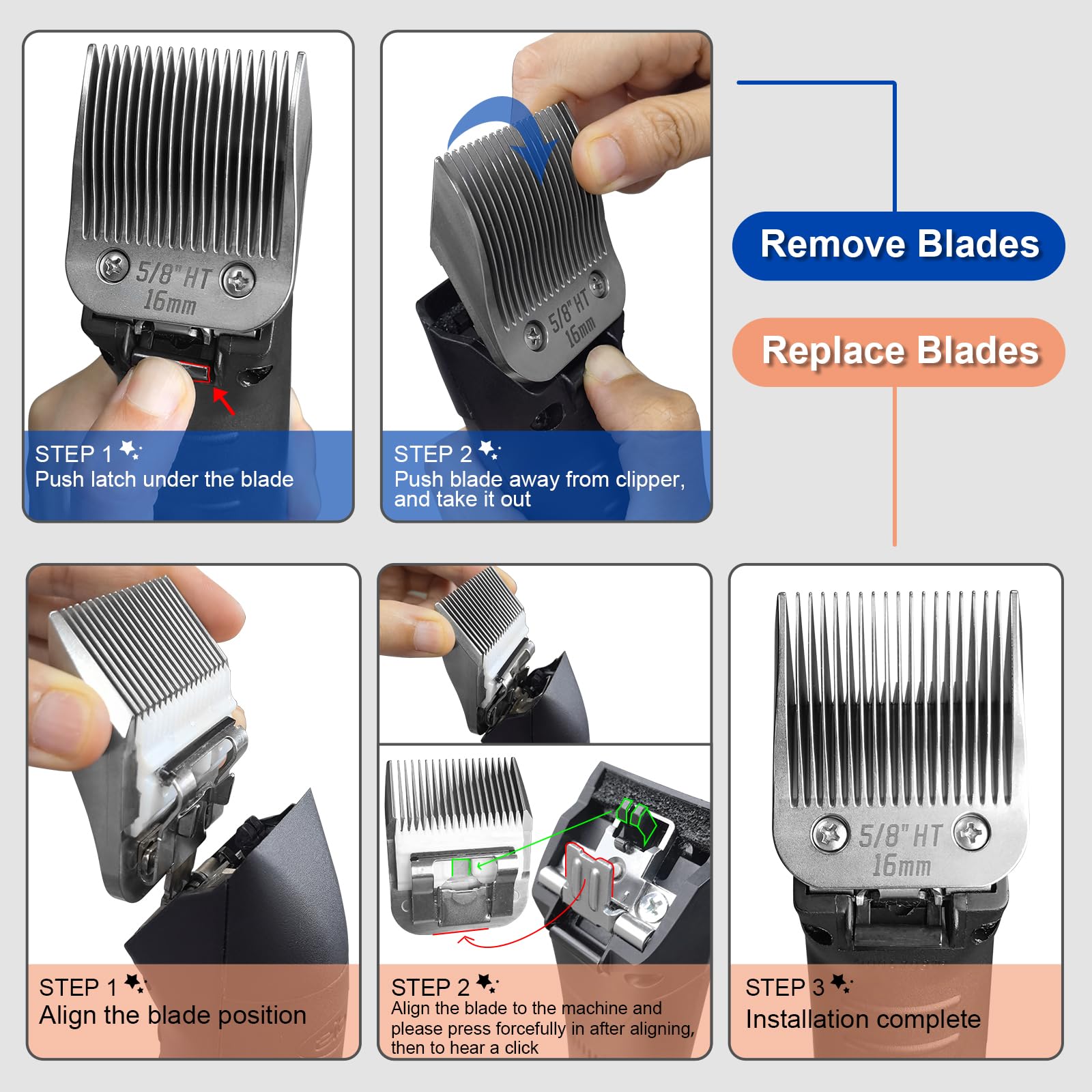 5/8Ht Detachable Pet Dog Grooming Clipper Blades,Compatible With Andis,Oster A5,Wahl Km10 Series Clippers,Cut Length 5/8 Inch,Ma