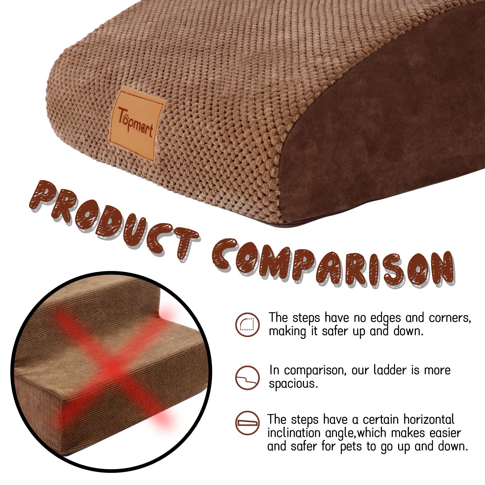 Topmart High Density Extended Foam Dog Ramp&Steps 2 Tiers,11.8'' High,Non-Slip Dog Stairs,Soft Foam Dog Ladder With Waterproof C