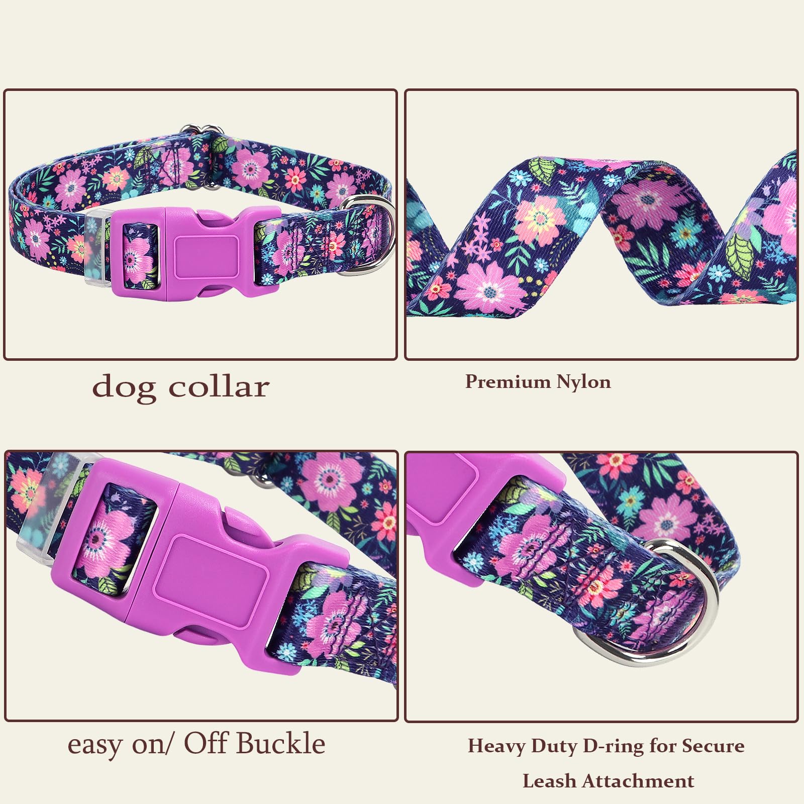 Onefojojo Bohemian Floral Dog Collar - Soft Nylon Adjustable Collar For Large Dogs, Quick-Release Buckle, Durable Pet Collar For