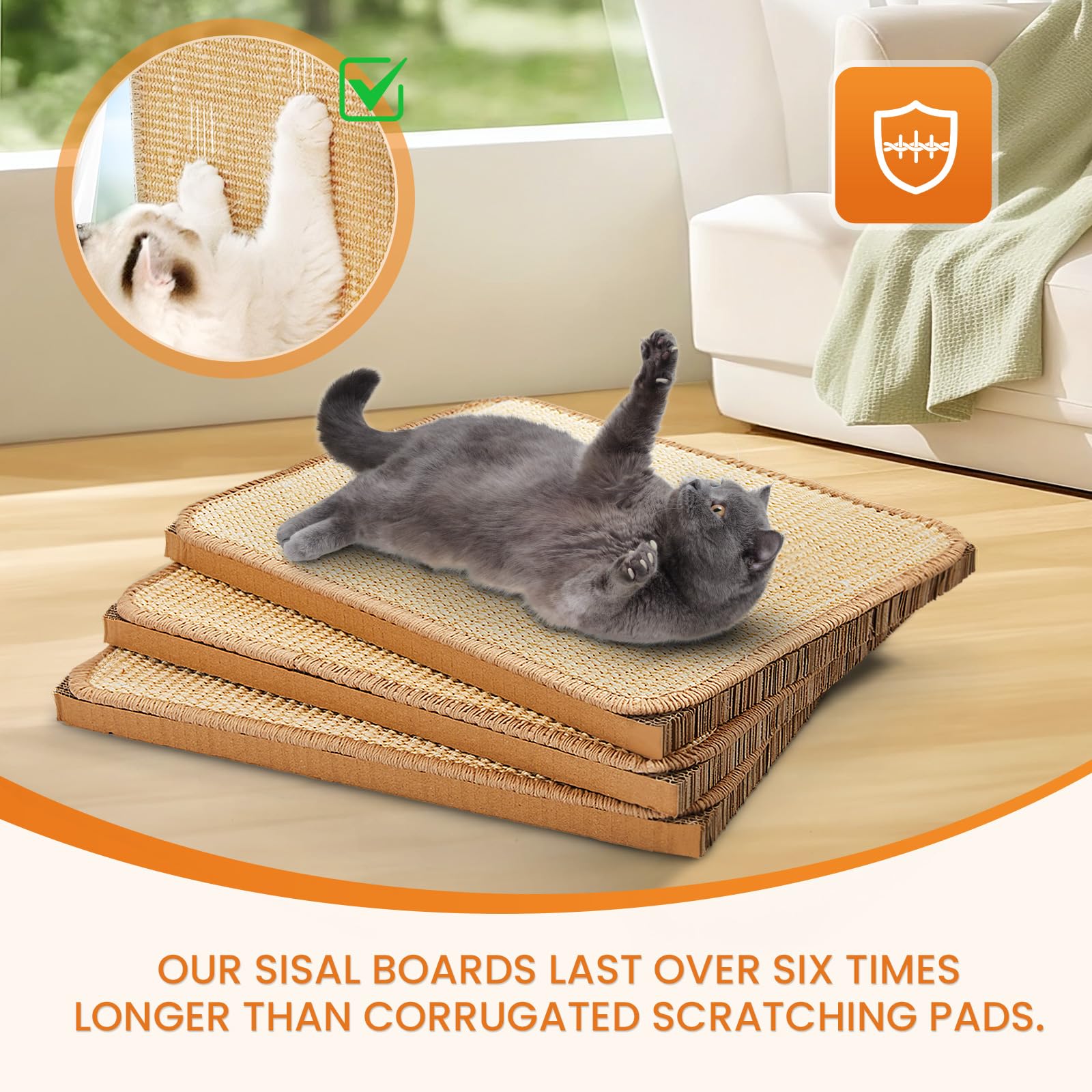 Cat Scratching Board, Corrugated Cardboard With Sisal Pad, 3 In1 Cat Scratch Pad With Box, Cardboard Scratch Boxes For Large Siz