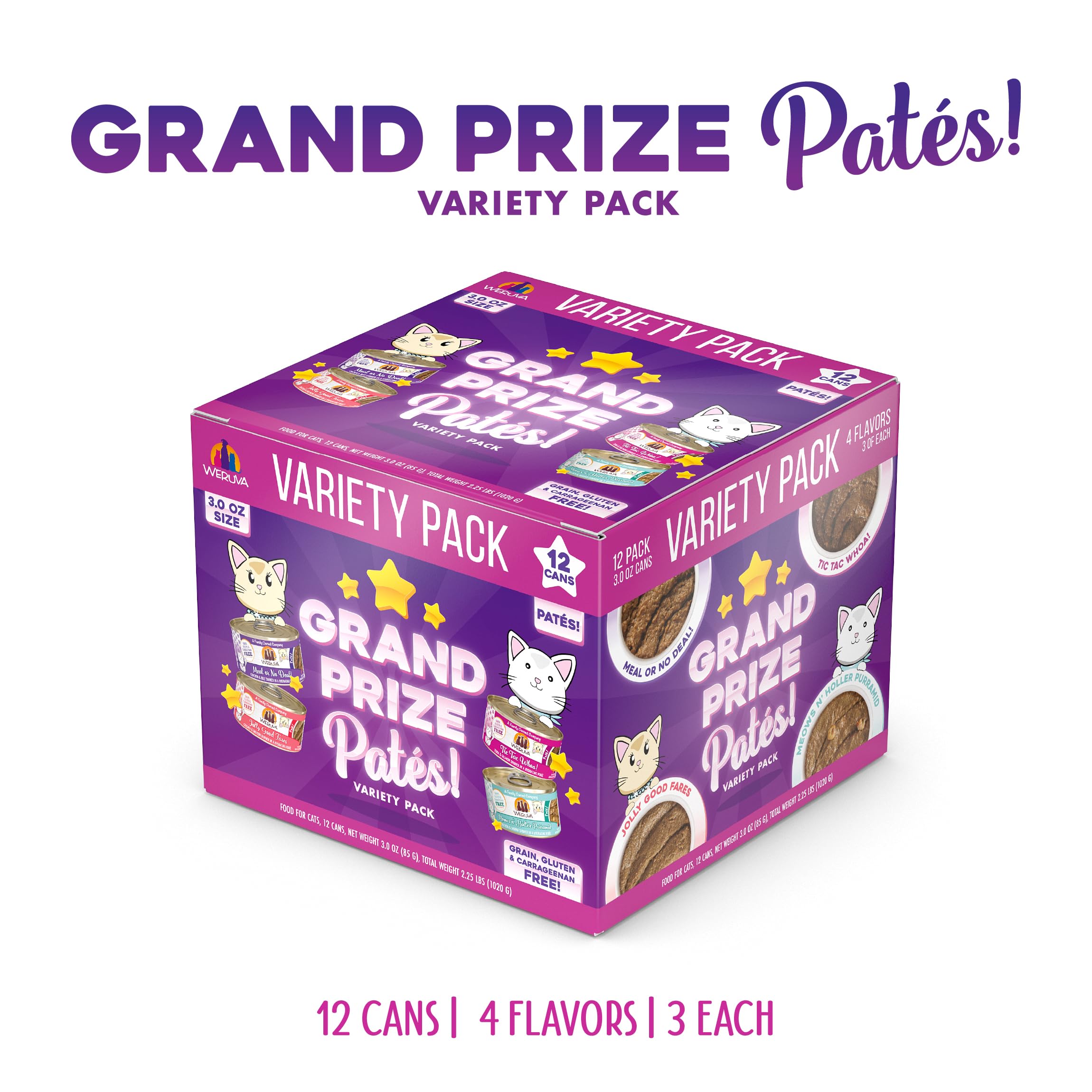 Weruva Wet Cat Food, Grand Prize Pat  s Variety Pack, 3oz Can, Pack of 12