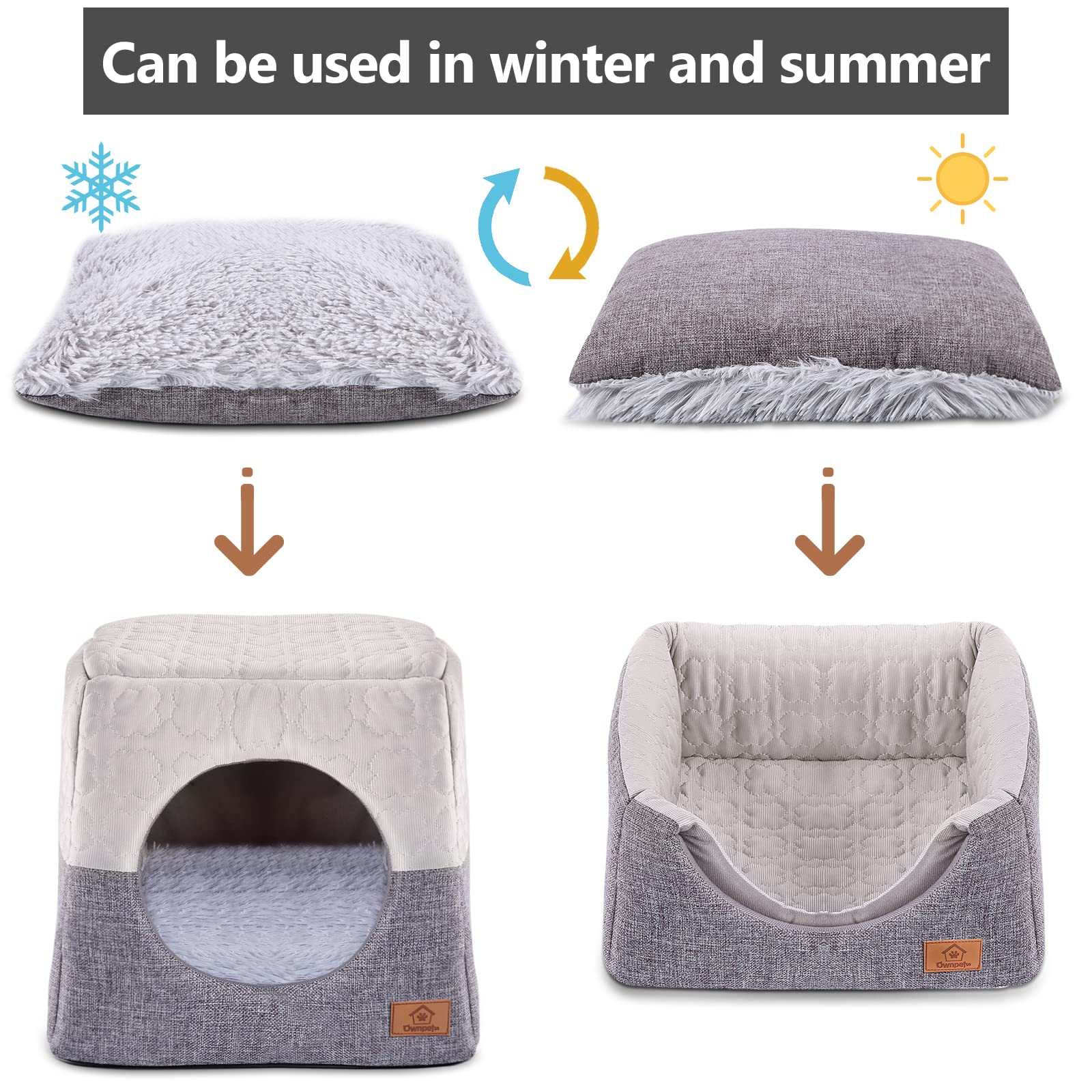 Ownpets Cat Bed For Indoor Cats, 3-In-1 Foldable Cat Cave Bed Cat Houses With Removable Washable Cushion Soft And Self Warming C