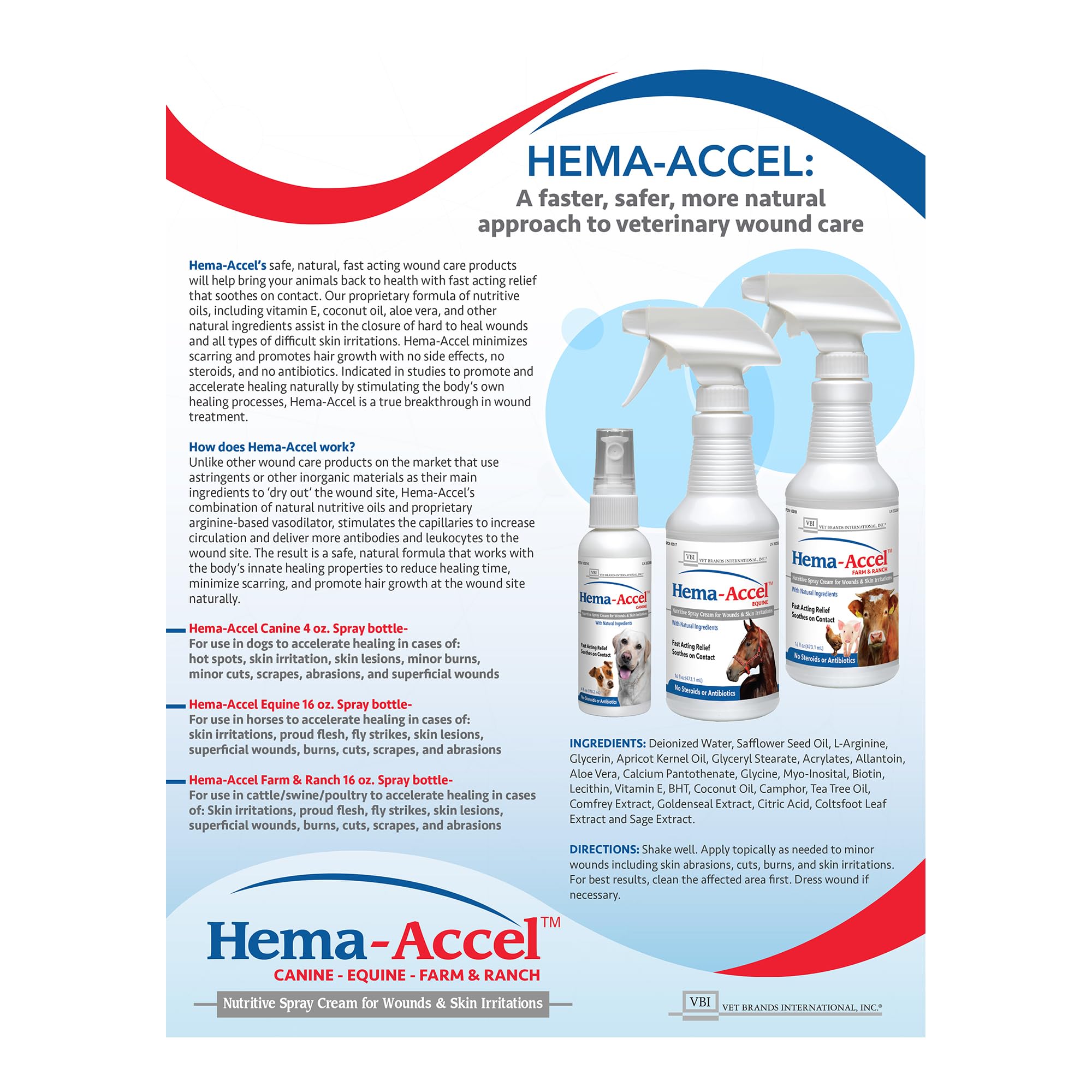 Hema-Accel Equine Wound Care Spray for Horses - Natural Skin Spray with Aloe, Coconut Oil & Vitamin E - Topical Animal Treatment
