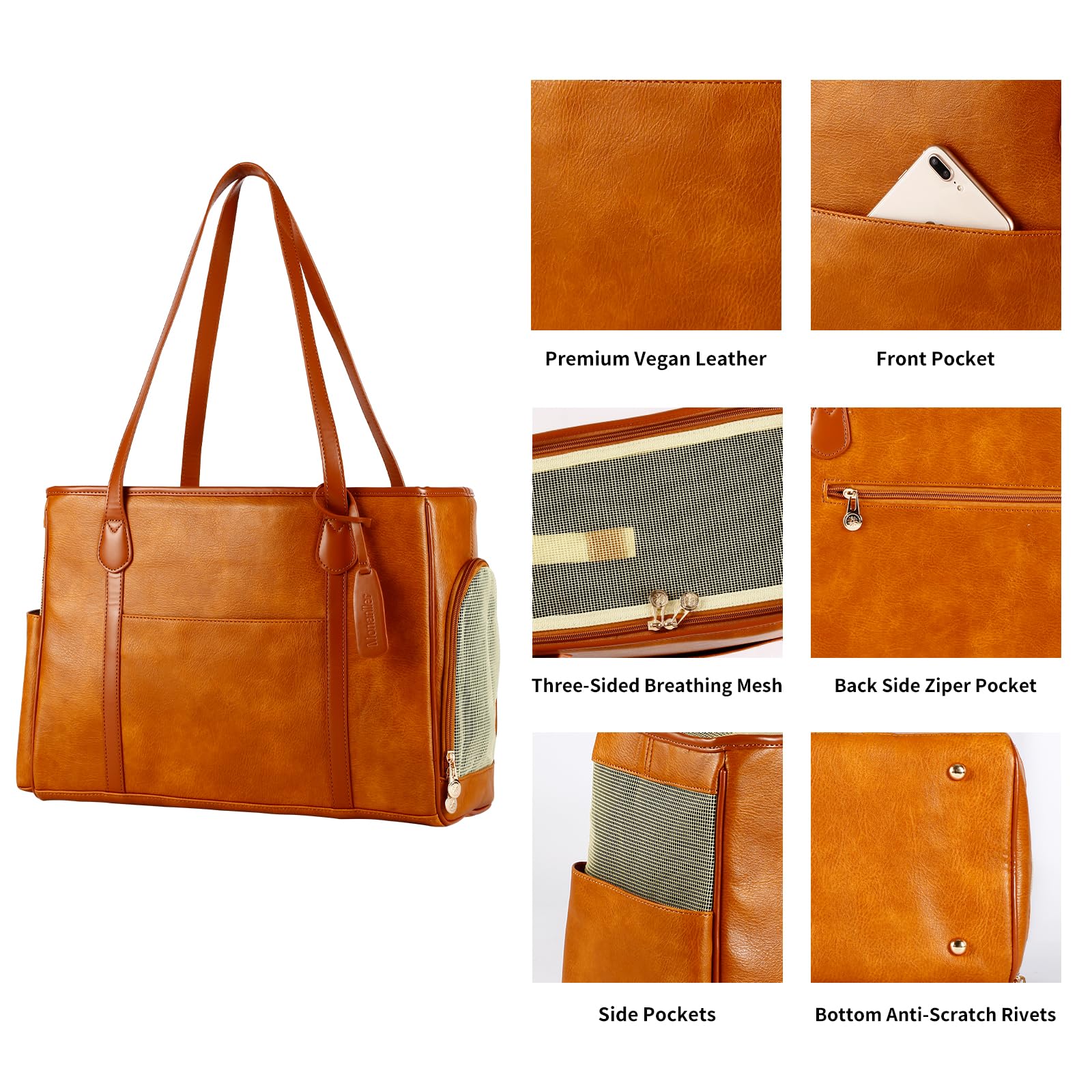 Monanller Stylish Dog Purse Carrier, Leather Pet Carrier Bag For Small Dogs Cats Puppy, Airline Approved Soft-Sided Carrier Brow