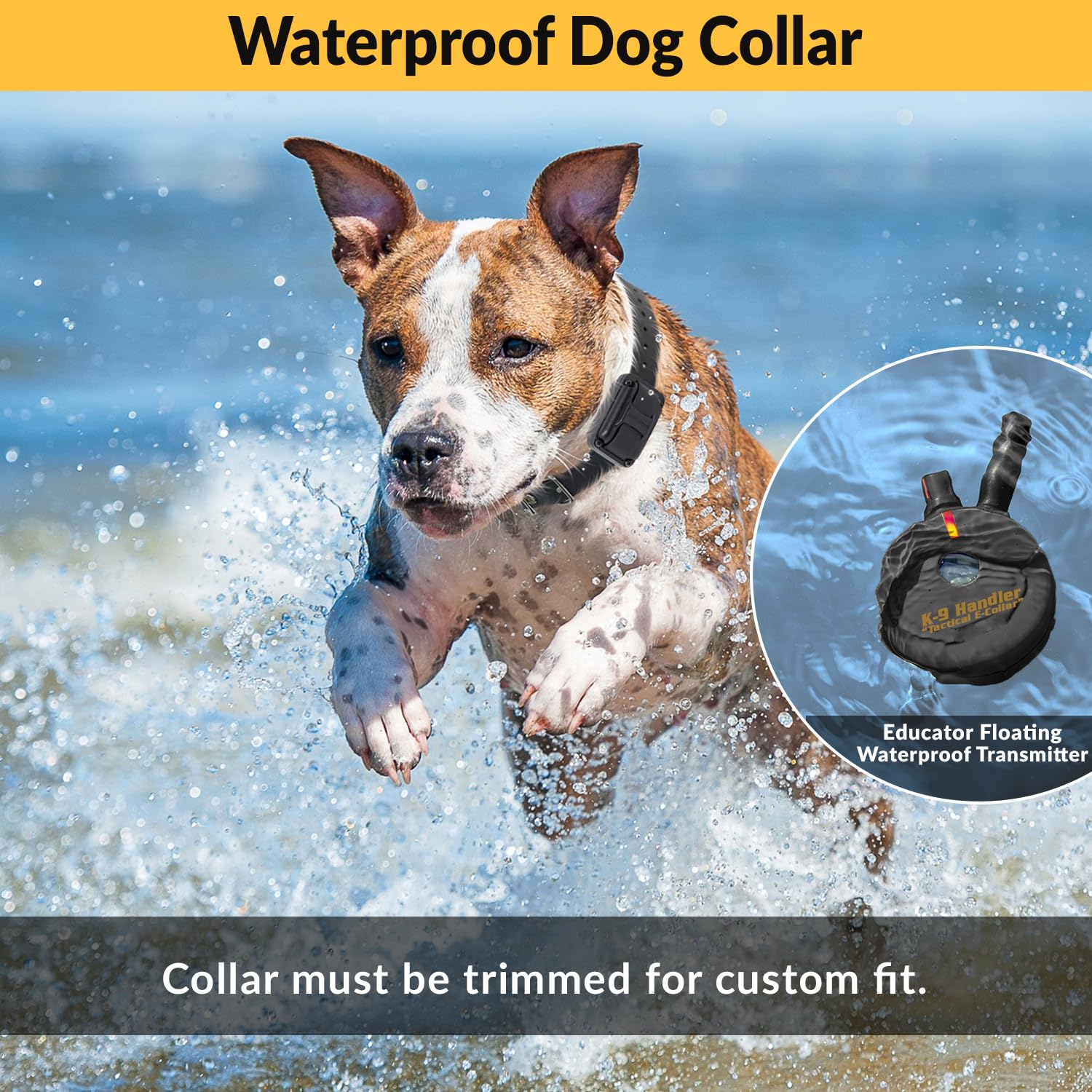 Educator K9 Tactical Dog Handler, 100 Levels Stimulation, Waterproof Biothane Bungee Collar, 33" Black, Model K9-402 B33