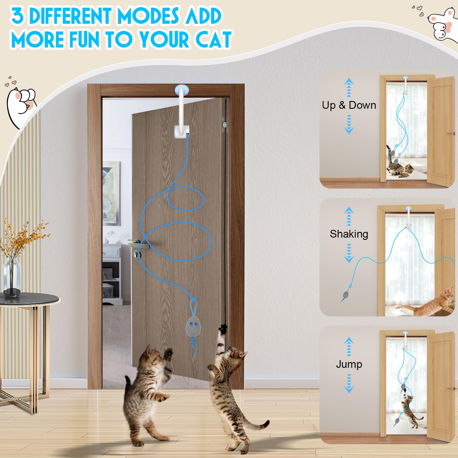 Kezlume Cat Toy Interactive For Indoor Cats, Smart Usb Rechargeable Door Hanging Automatic Retractable Kitten Toys, Teaser Elect