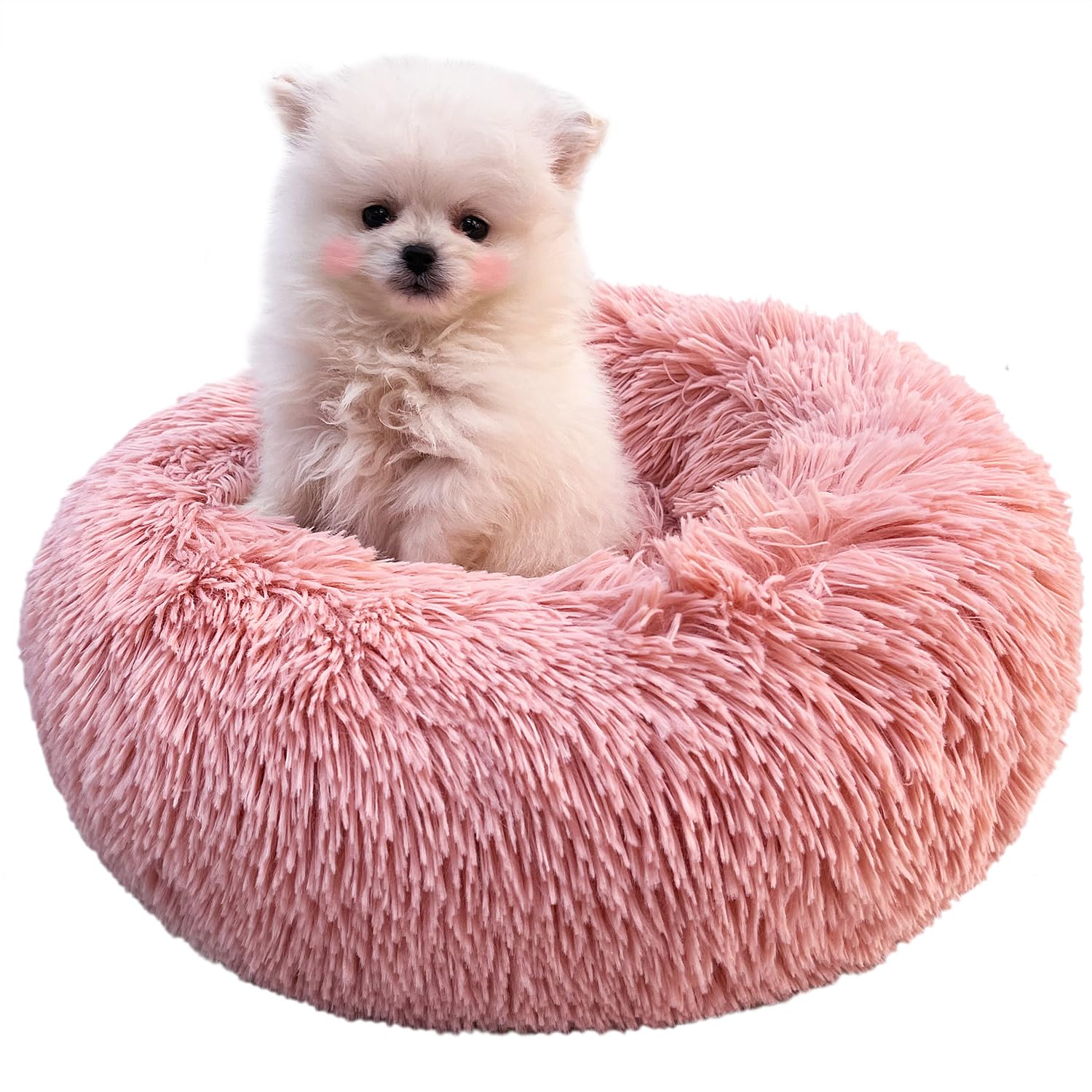 wrkfree Pink Puppy Bed 15 Inch Washable, Donut Soft Small Pet Bed,Calming Anti Anxiety Round Fits up to 5 lbs Warm Comfort Pets 