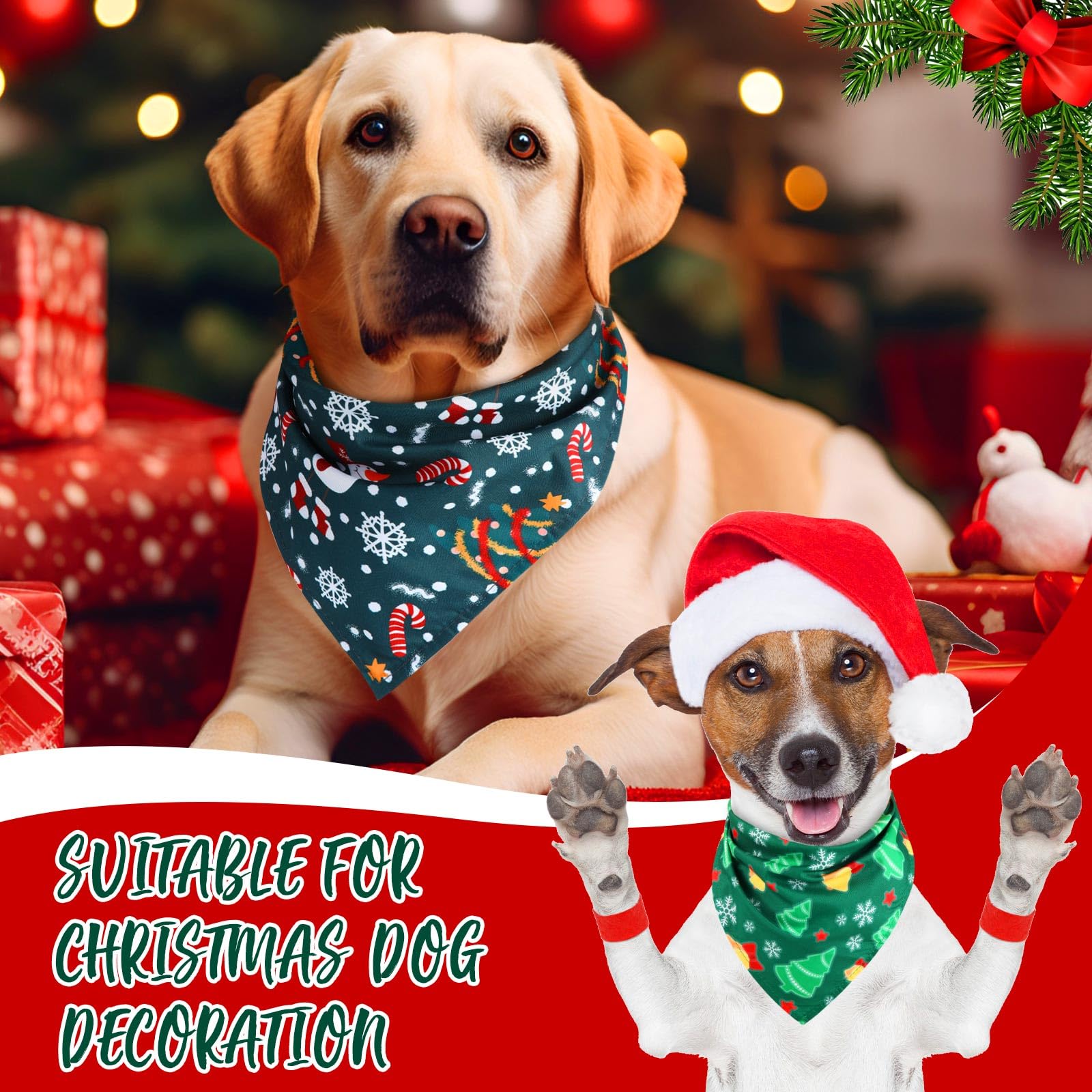 Kigeli 50 Pieces Christmas Dog Bandanas Bulk Dog Kerchief Set Bibs Triangle Scarf Bandanas With Christmas Patterns For Pet Party