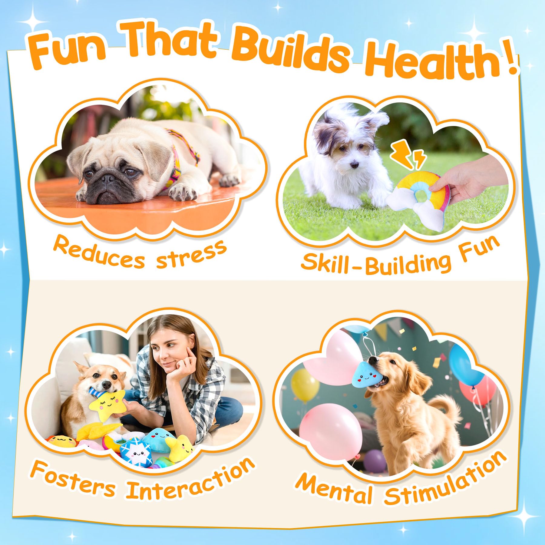 Qtwoof Irresistible Weather-Themed 20-Pack Squeaky Dog Toys Set For Small Dogs & Puppies, Included 16 Plush Toys With Vibrant Ch