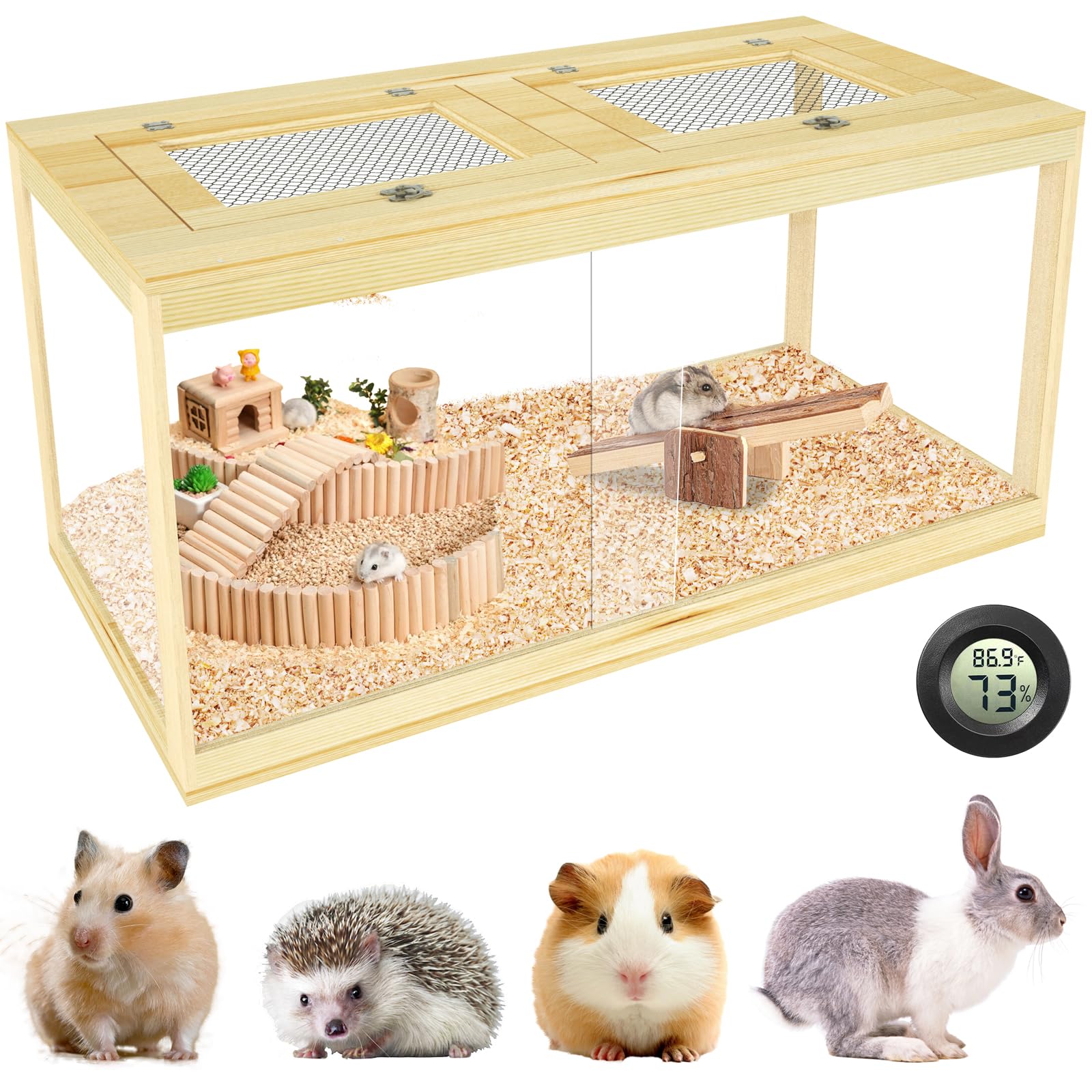 Large Hamster Cage 40, Lockable Sliding Door Gerbil Cage, Dwarf Hamster Cage With Metal Mesh Roof, Mice And Rat Habitat, Chewp