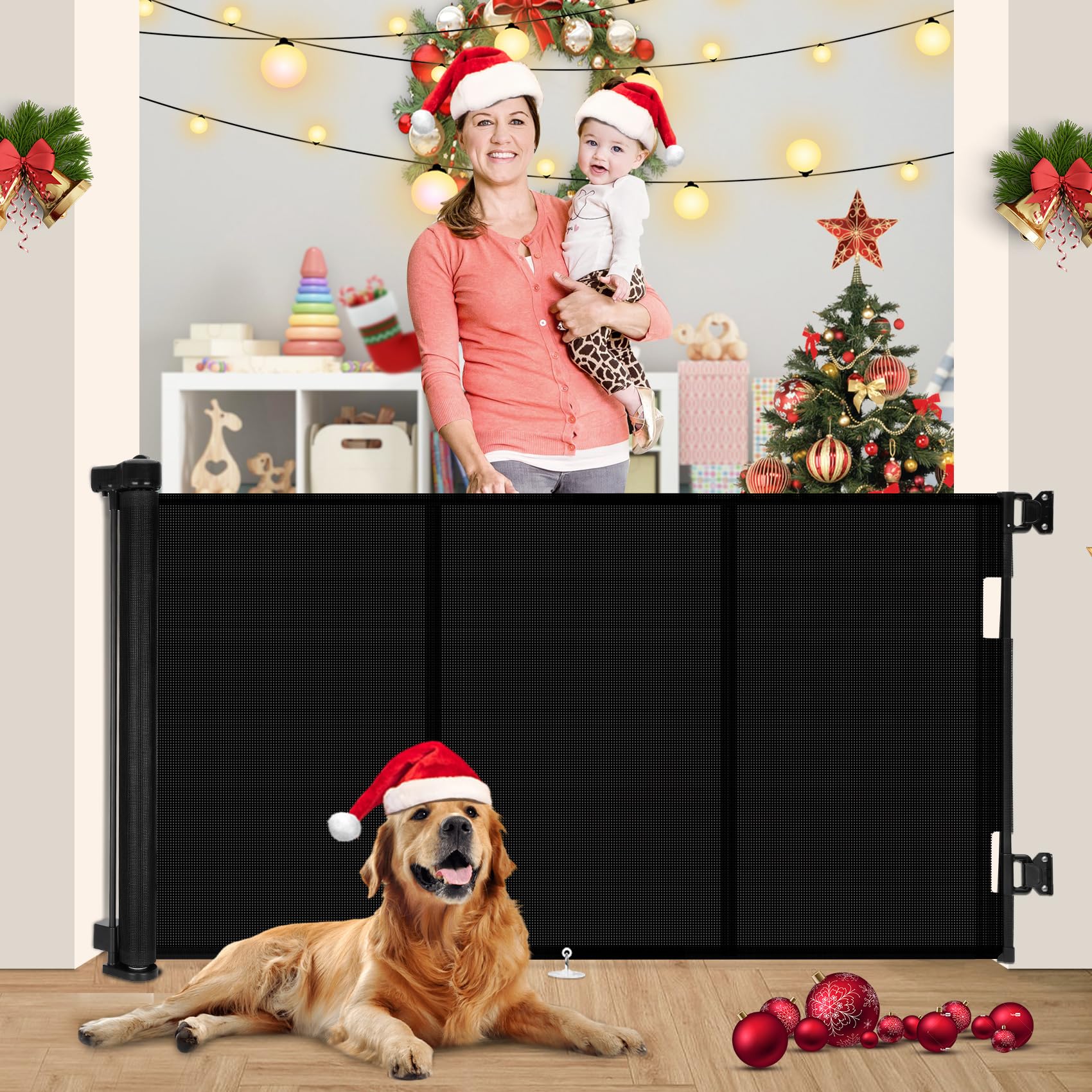 Miumoon Upgrade 71'' Retractable Baby Gates with Reinforced Strip Design to Prevent Crawling Through, 34'' Tall Retractable Gate