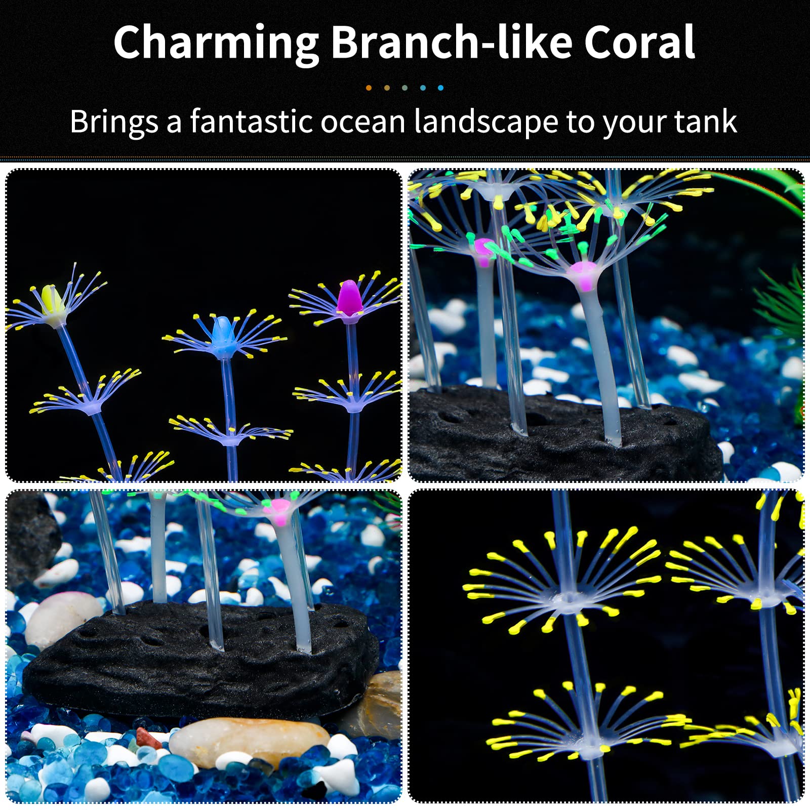 Uniclife Strip Coral Plant Ornament Glowing Effect Silicone Artificial Decoration For Fish Tank, Aquarium Landscape - Orange