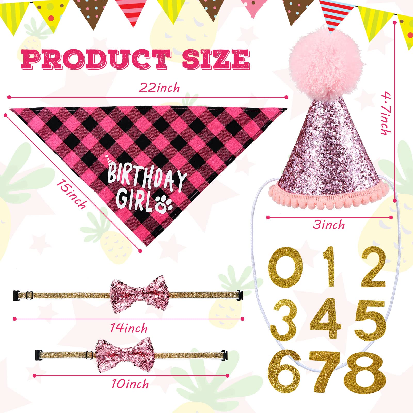 Dog Birthday Party Supplies Boy Girl Cake Bandana Triangle Scarf Clothes Shirt Cute Dog Hat & Bow Tie Collar With 0-8 Numbers Fo