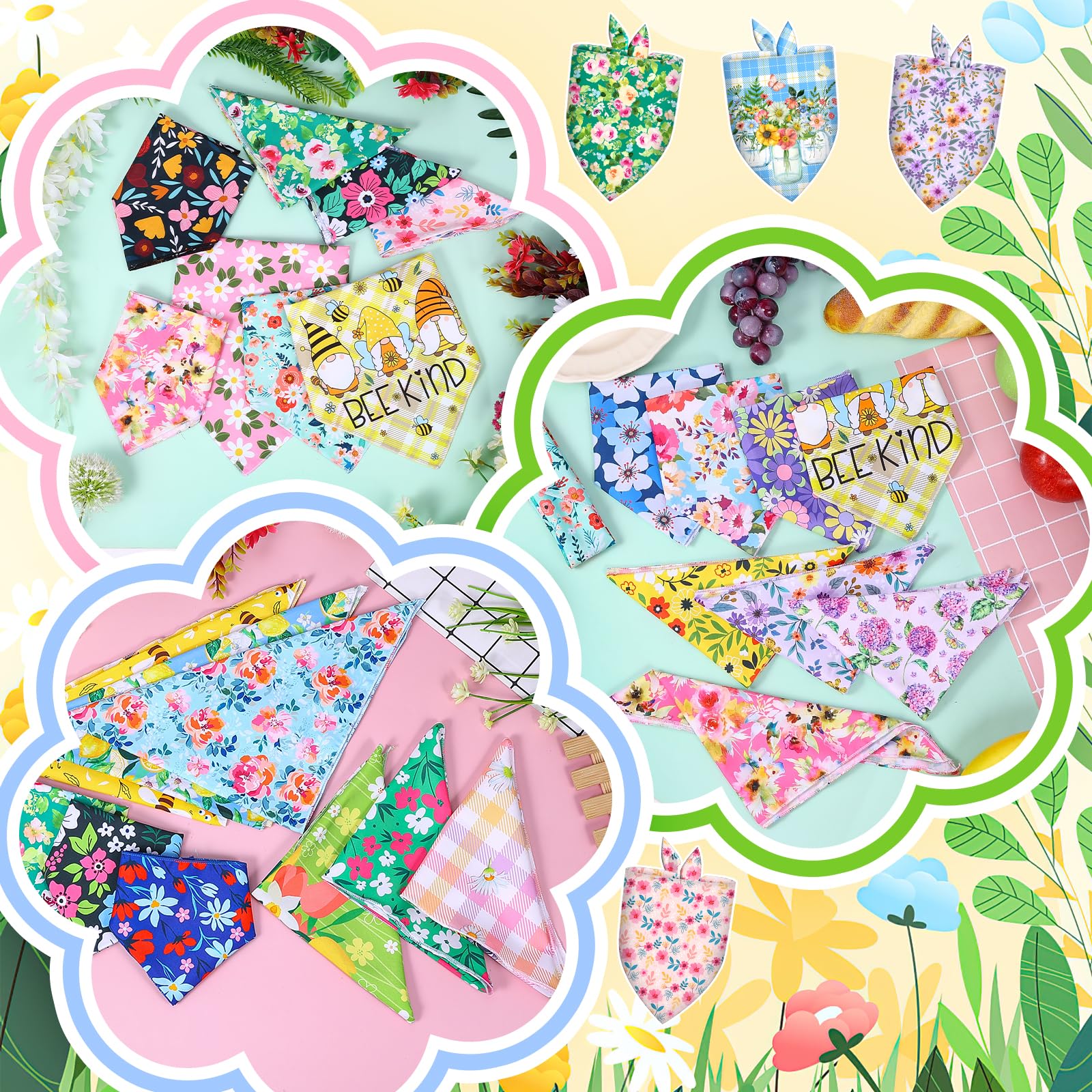 30 Pcs Spring Summer Dog Bandanas Bulk Floral Pet Scarves Bibs Adjustable Puppy Bandanas Girl Washable Flower Puppy Grooming Ban