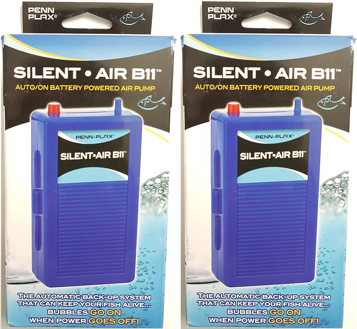 Penn-Plax (2 Pack) Silent Air B11 Battery Operated Aquarium Air Pump For Power Outage Automatic Turn On Keeps Fish Safe Up To 29