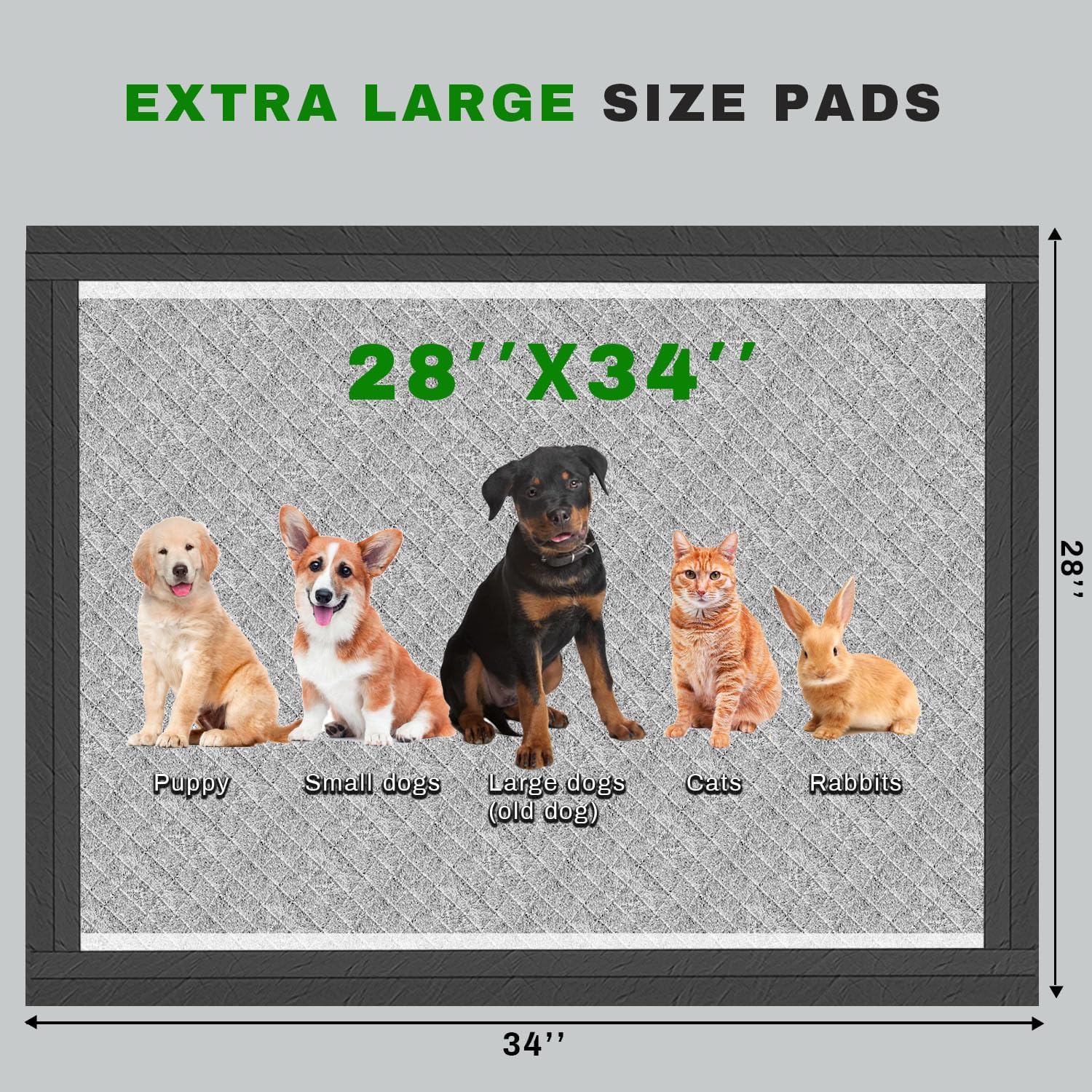 Charcoal Puppy Pads 28x34 Inches Extra Large Dog Pee Pads Odor-Control & Leak-Proof Disposable Pet Training Black New Edge-Wrapp