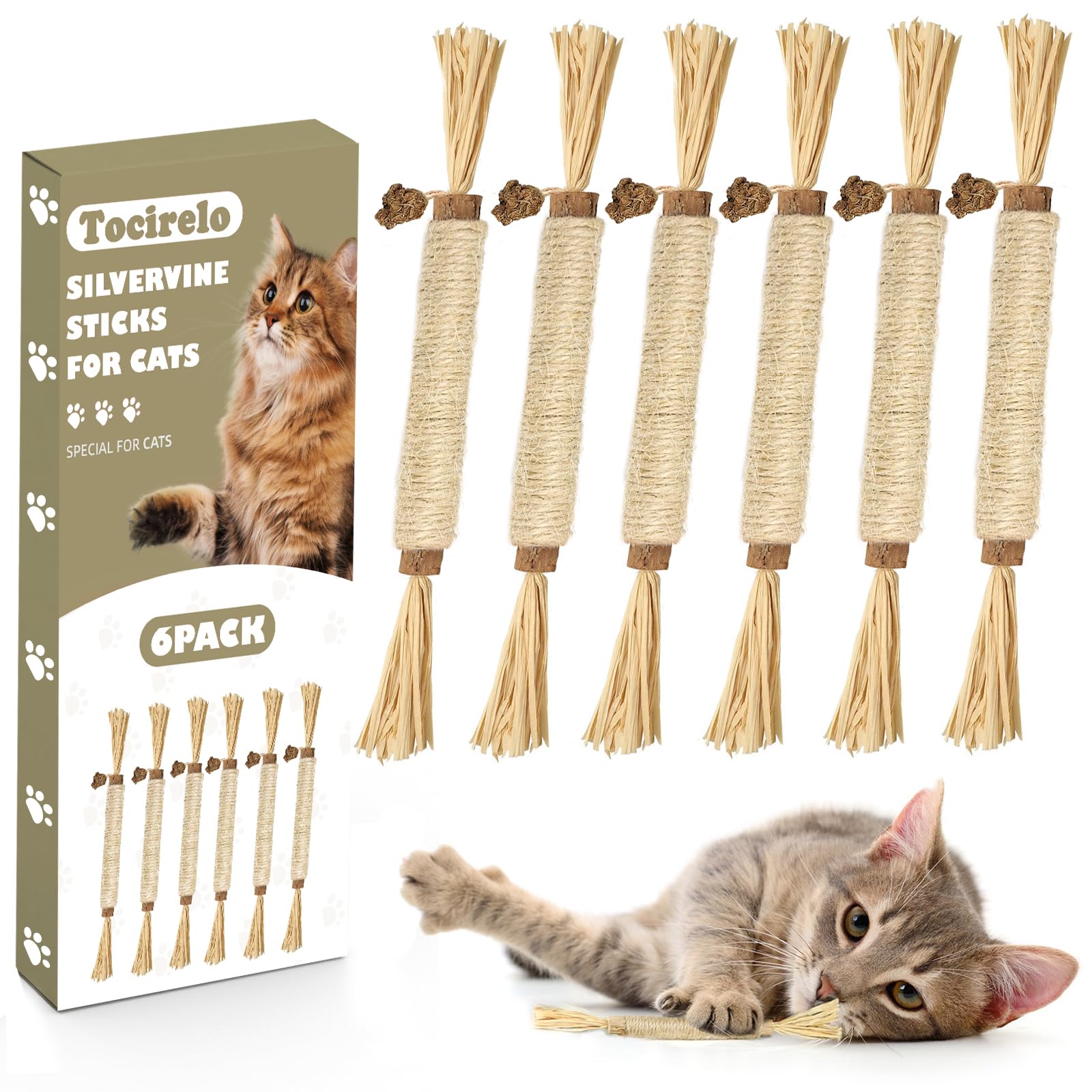 Tocirelo Silvervine Sticks Cat Toys - 6Pack Natural Cat Chew Toy Teeth Cleaning, Matatabi Dental Care Kitten Treat, Catnip Cat T