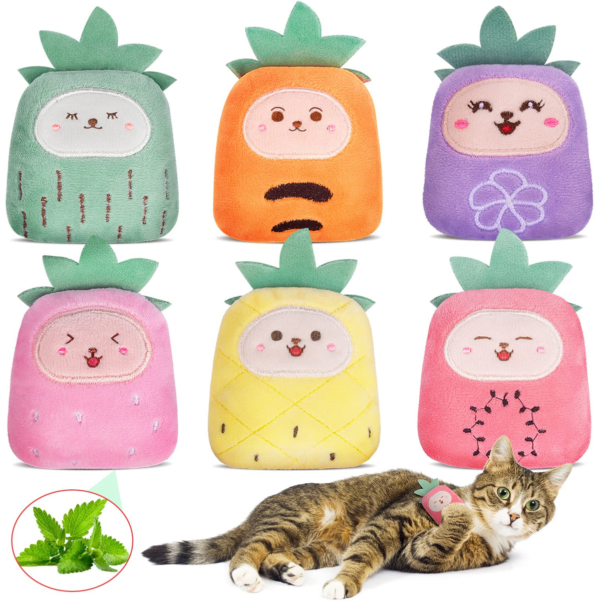 Etekyer Catnip Toys, Catnip Toys For Cats, Cat Toys With Catnip, Cat Toys For Indoor Cats Kittens, Cat Chew Toy, Cat Pillow Toys For Teeth Cleaning Playing, 6 Pack