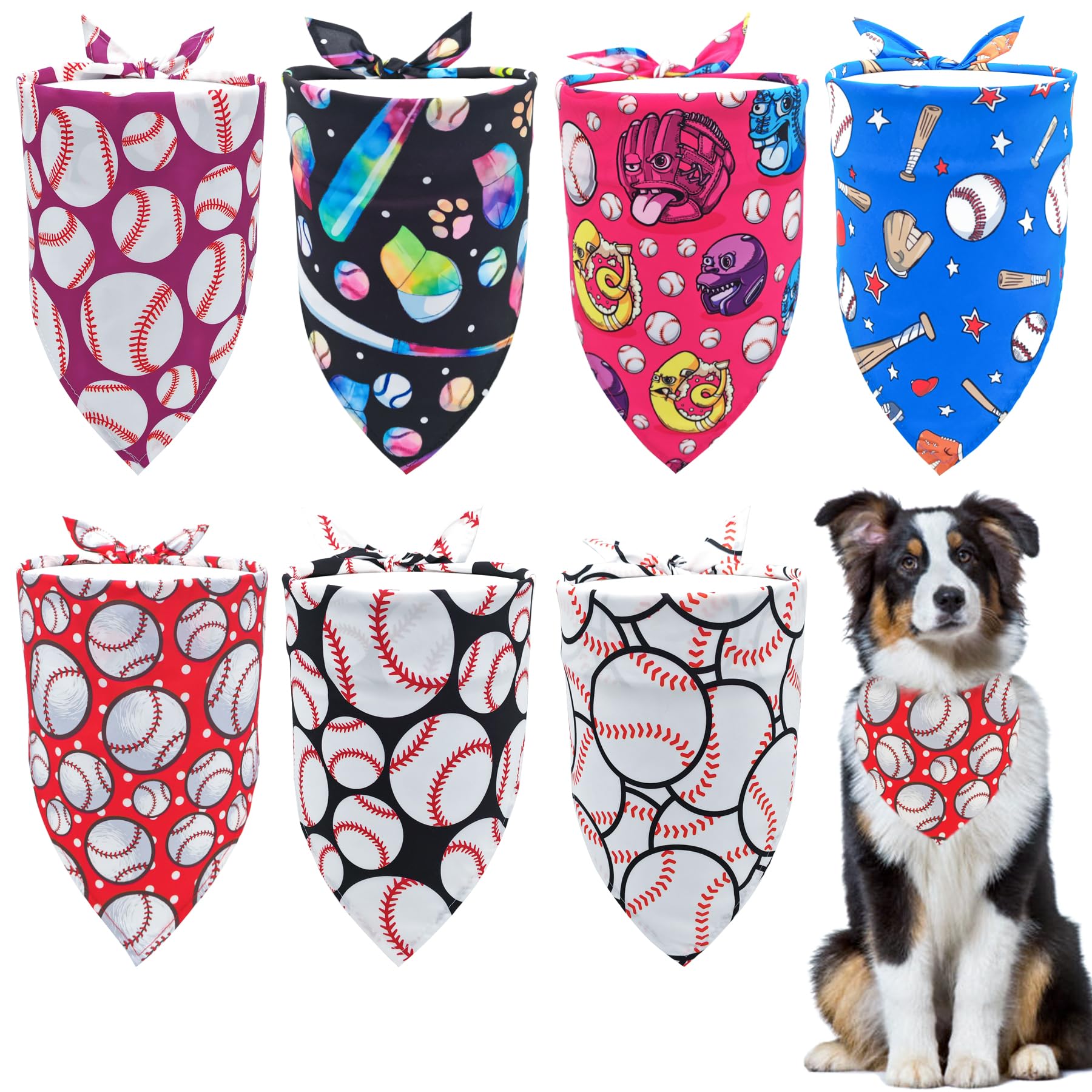 Pai Sence 7 Pcs Baseball Dog Bandanas For Large Dogs Breed 33 Inch Extra Large Polyester Dog Bandana Xl Scarves Game Day Groomin