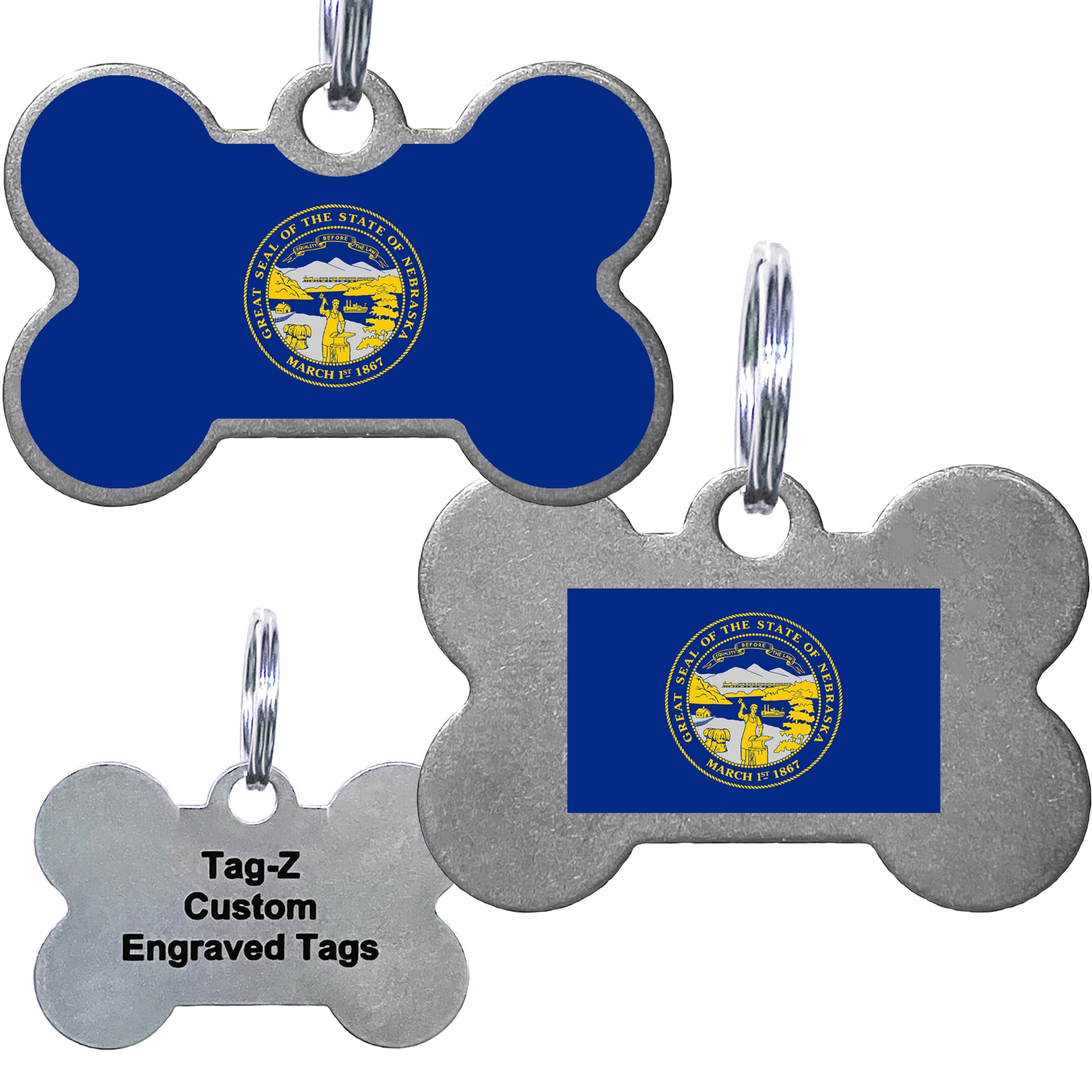 Nebraska Flag Pet Id Tags, Custom Printed And Laser Engraved Bone