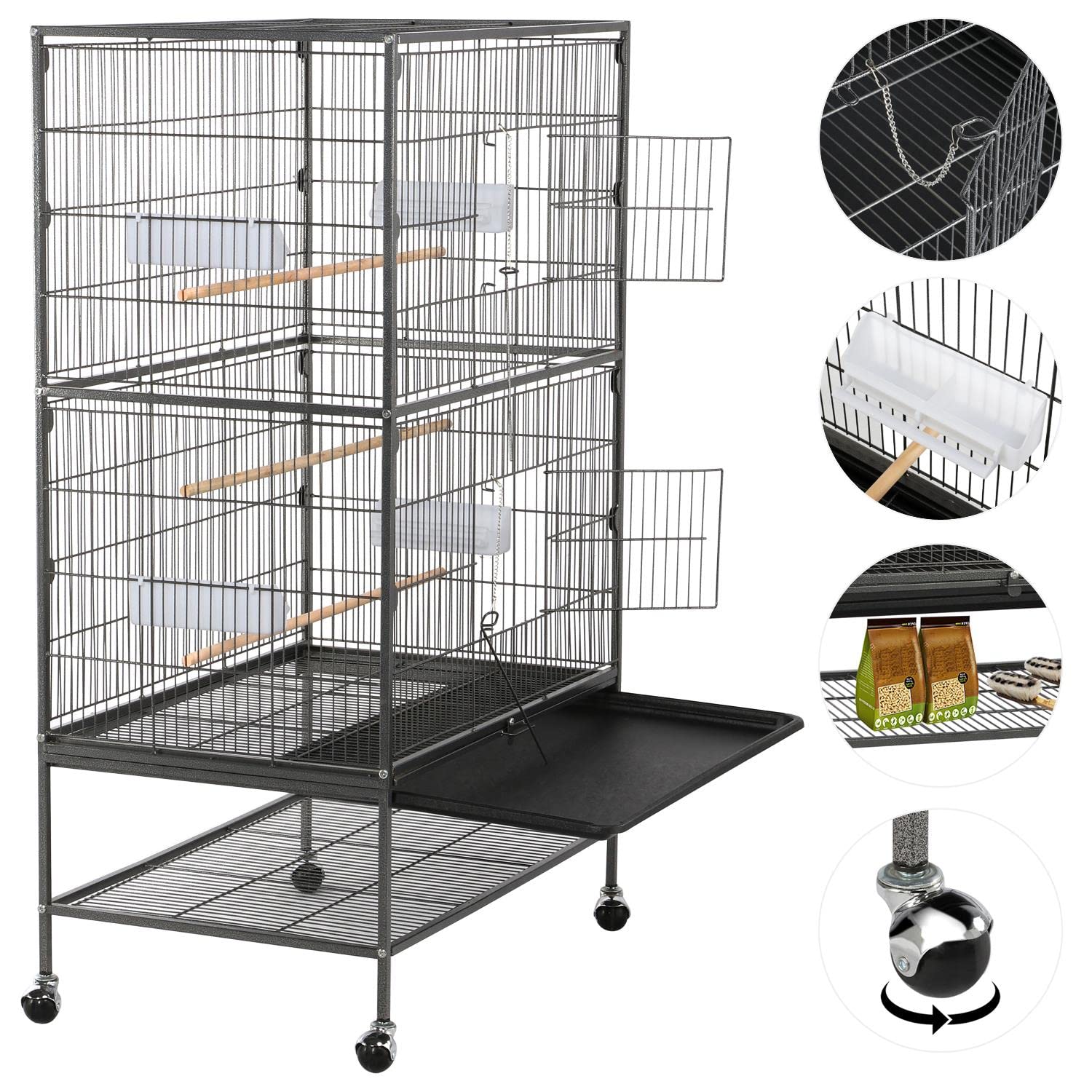 Costoffs 132Cm Extra Large Rolling Metal Bird Cage Parrot Cage For Lovebird Cockatoo Conure With 3 Perches/4 Feeders/Extra Stora