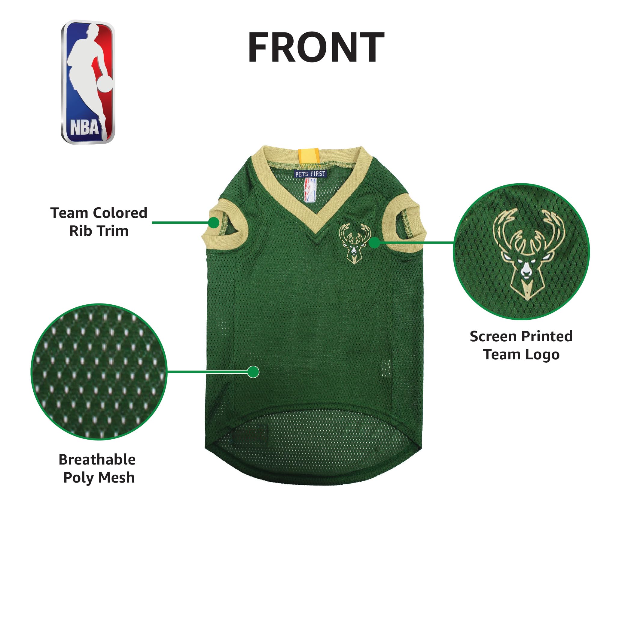 Pets First NBA MILWAUKEE BUCKS DOG Jersey, X-Small - Tank Top Basketball Pet Jersey