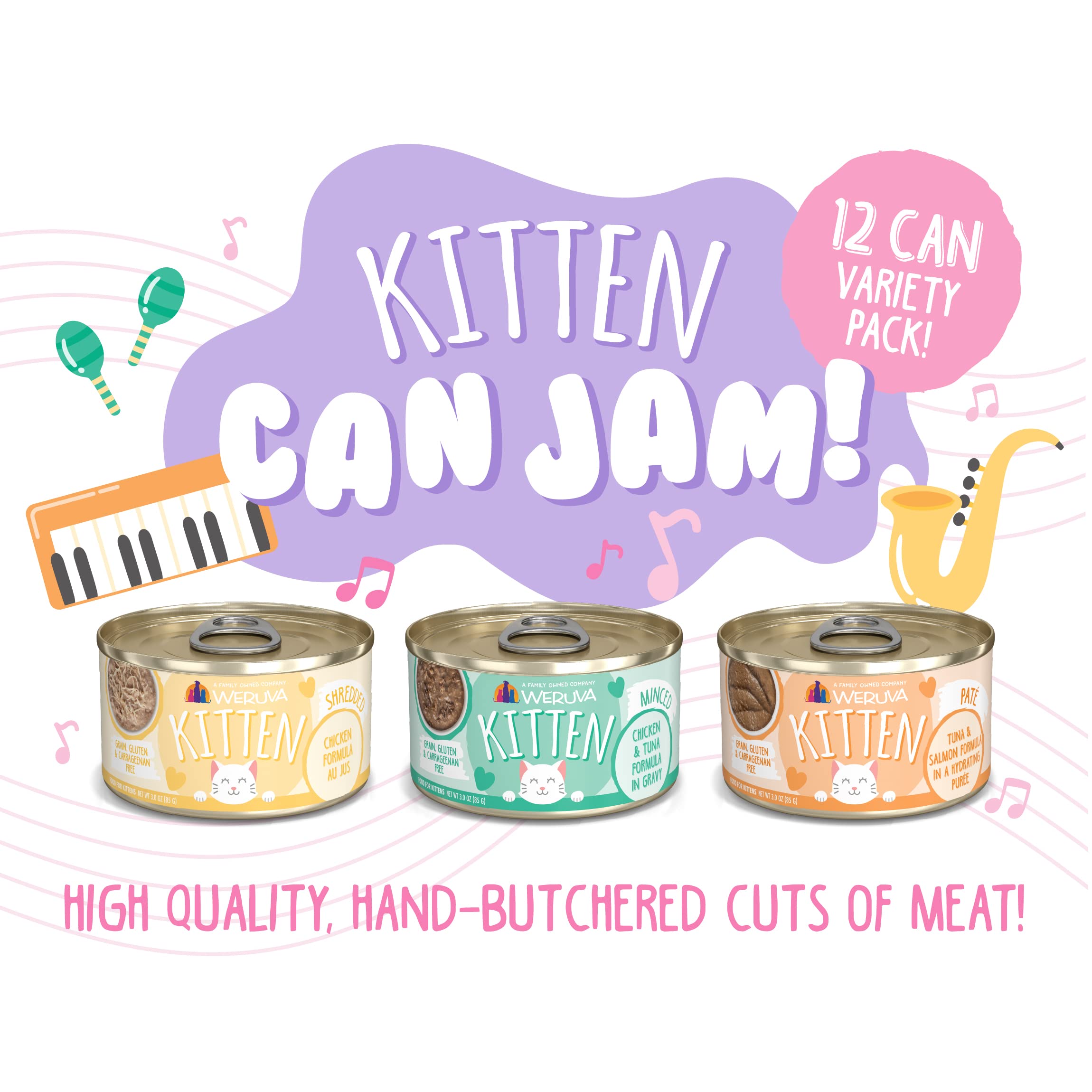 Weruva Kitten, Kitten Can Jam! Variety Pack, 3oz Can (Pack of 12)