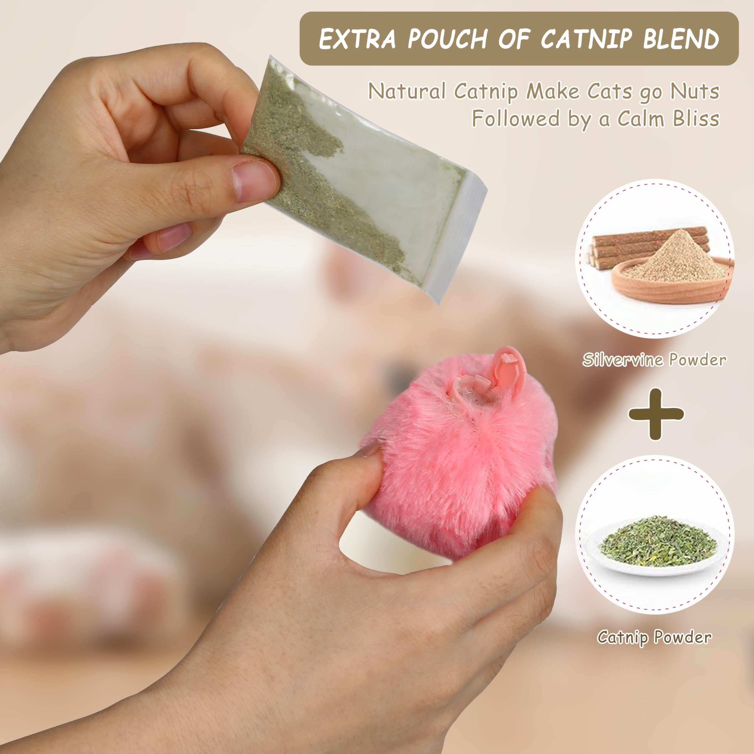 Zalbyuy Cat Toy Balls With Sound, Chirping Cat Toys With Catnip, 3 Pcs Fluffy Plush Toy Balls, Interactive Kitten Toys For Indoo