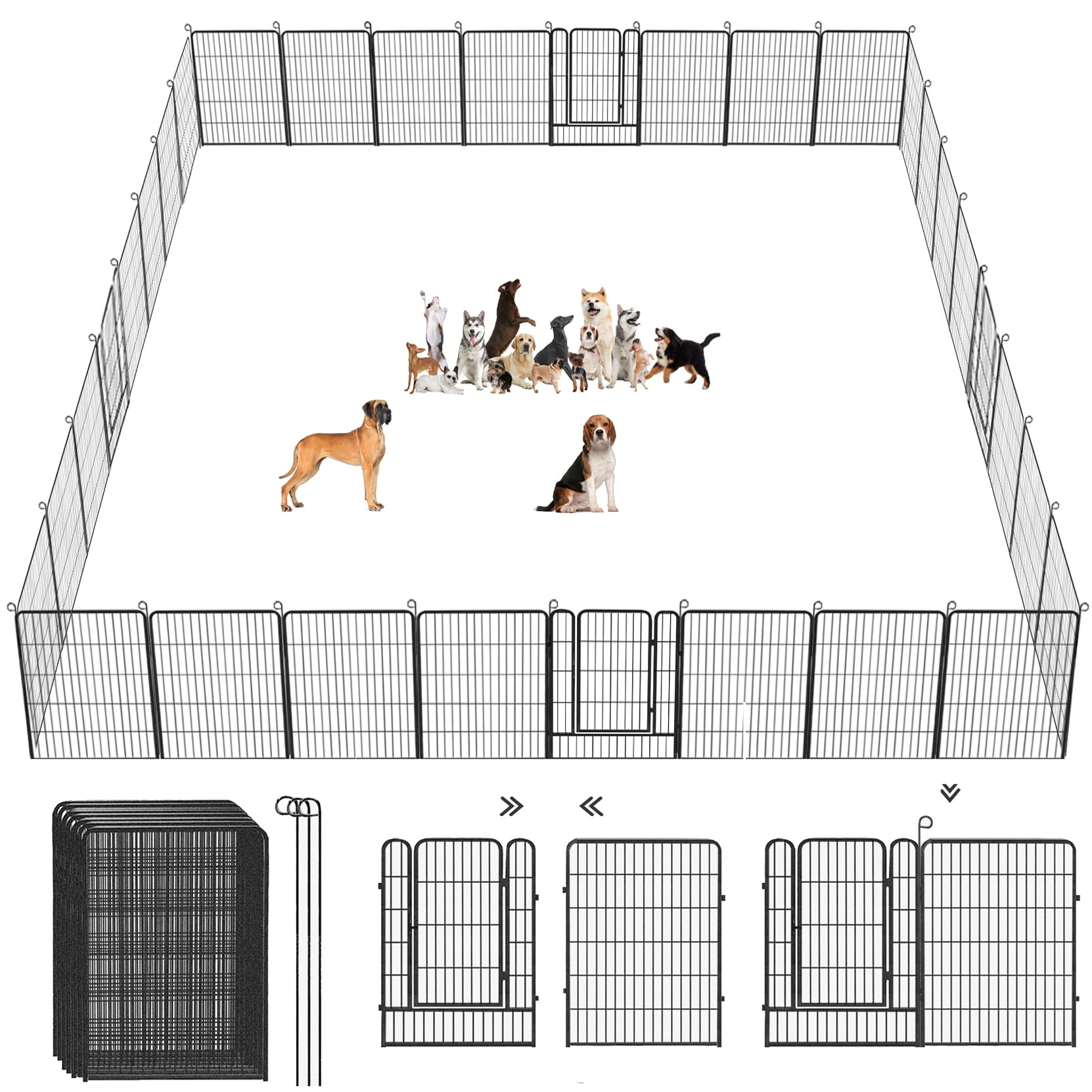 Jhsomdr Dog Playpen Dog Fence Outdoor For Yard, 32Inch 42 Panels Dog Pens Outside Anti-Rust Pet Playpen Exercise Pen With Lock, 