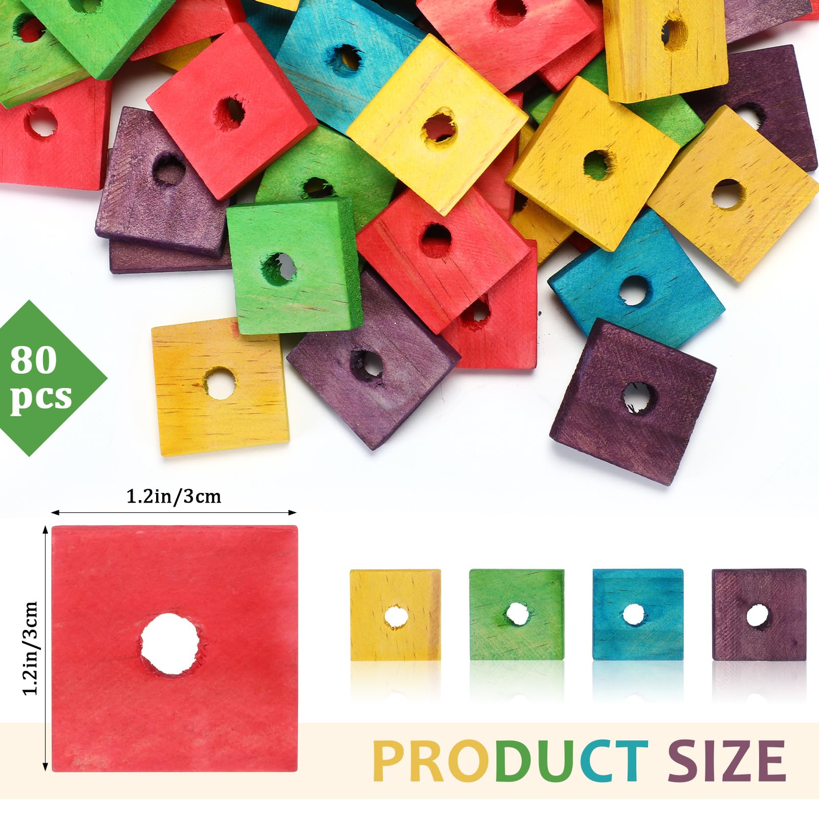 Sumind 80 Pieces Bird Toy Wooden Blocks Parrot Chewing Toys Mini Wood Chips Small Animals Cage Accessories For Diy Playing Chewi