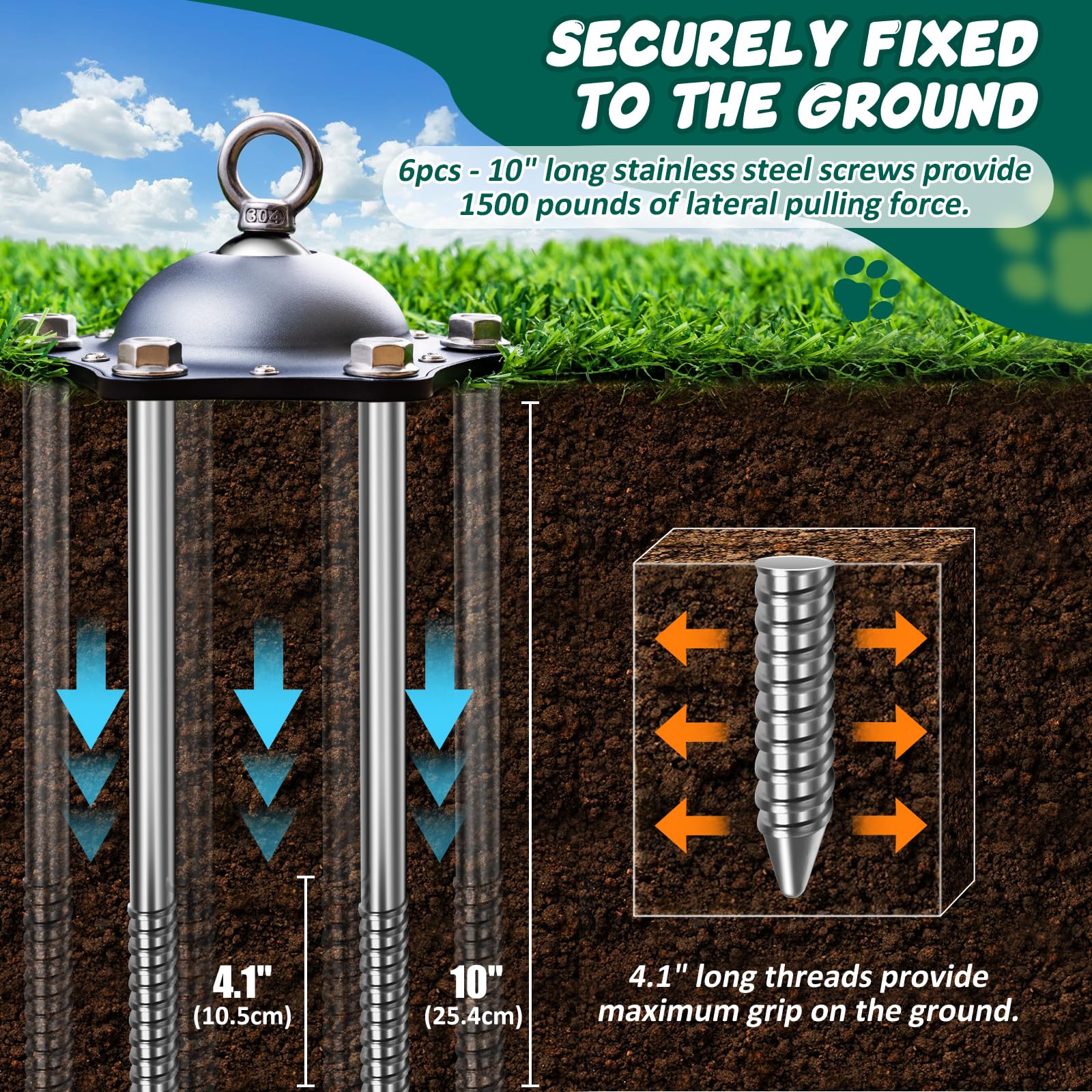 Dog Tie Out Cable And Stake, 360 Swivel Dog Stake Leads For Yard Heavy Duty With Steel Wire Leash Cable 30Ft, No Tangle Dog Runn