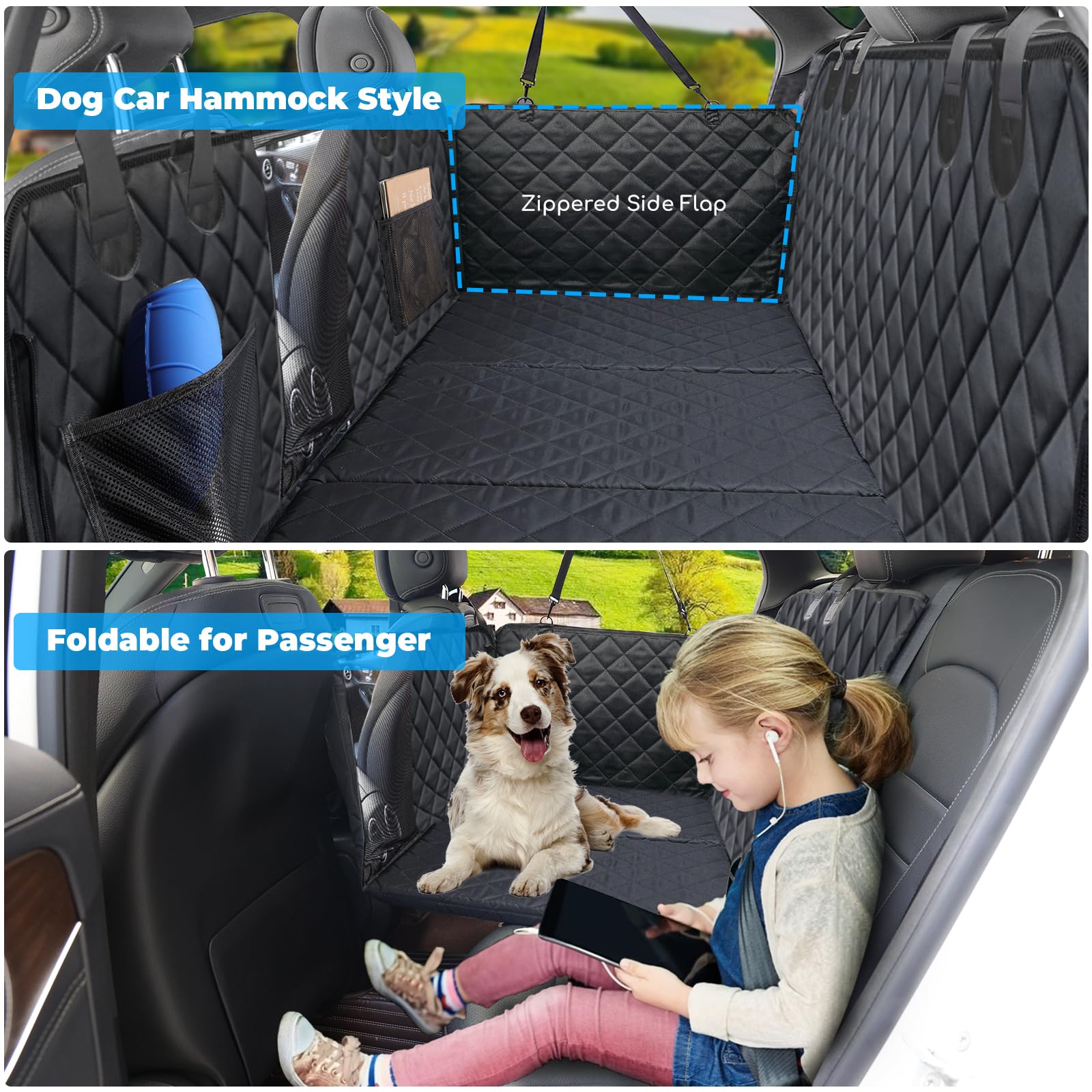 Urpower Back Seat Extender For Dogs, Dog Car Seat Cover Hard Bottom Holds 400 Lbs, Waterproof Dog Hammock For Car Pet Backseat Protector With Mesh Window, Large Space Dog Travel Bed For Car & Suv