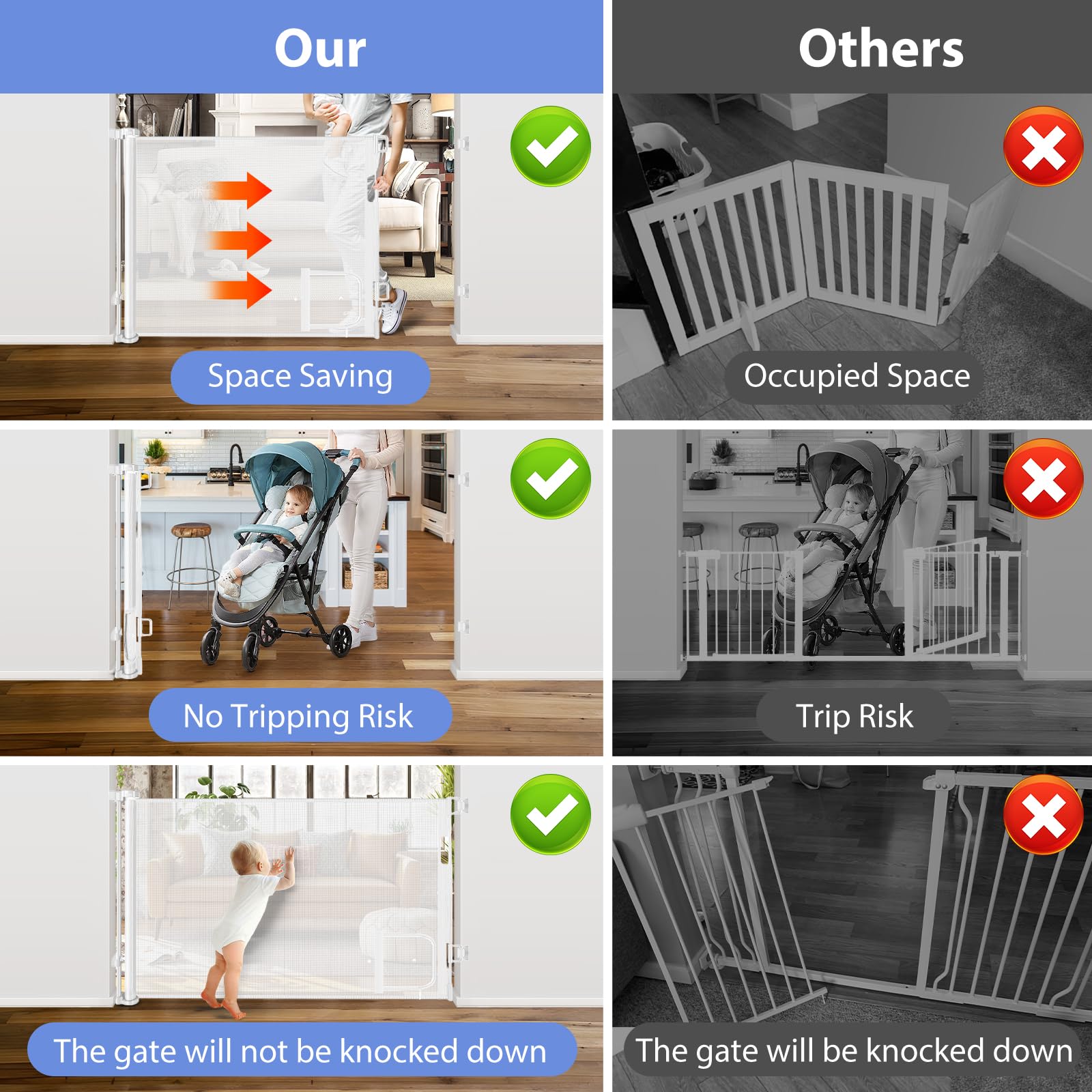 Retractable Baby Gate with Cat Door 55 Wide Retractable Baby Gate for Stairs Mesh Baby Gate with Pet Door Retractable Dog Gate f