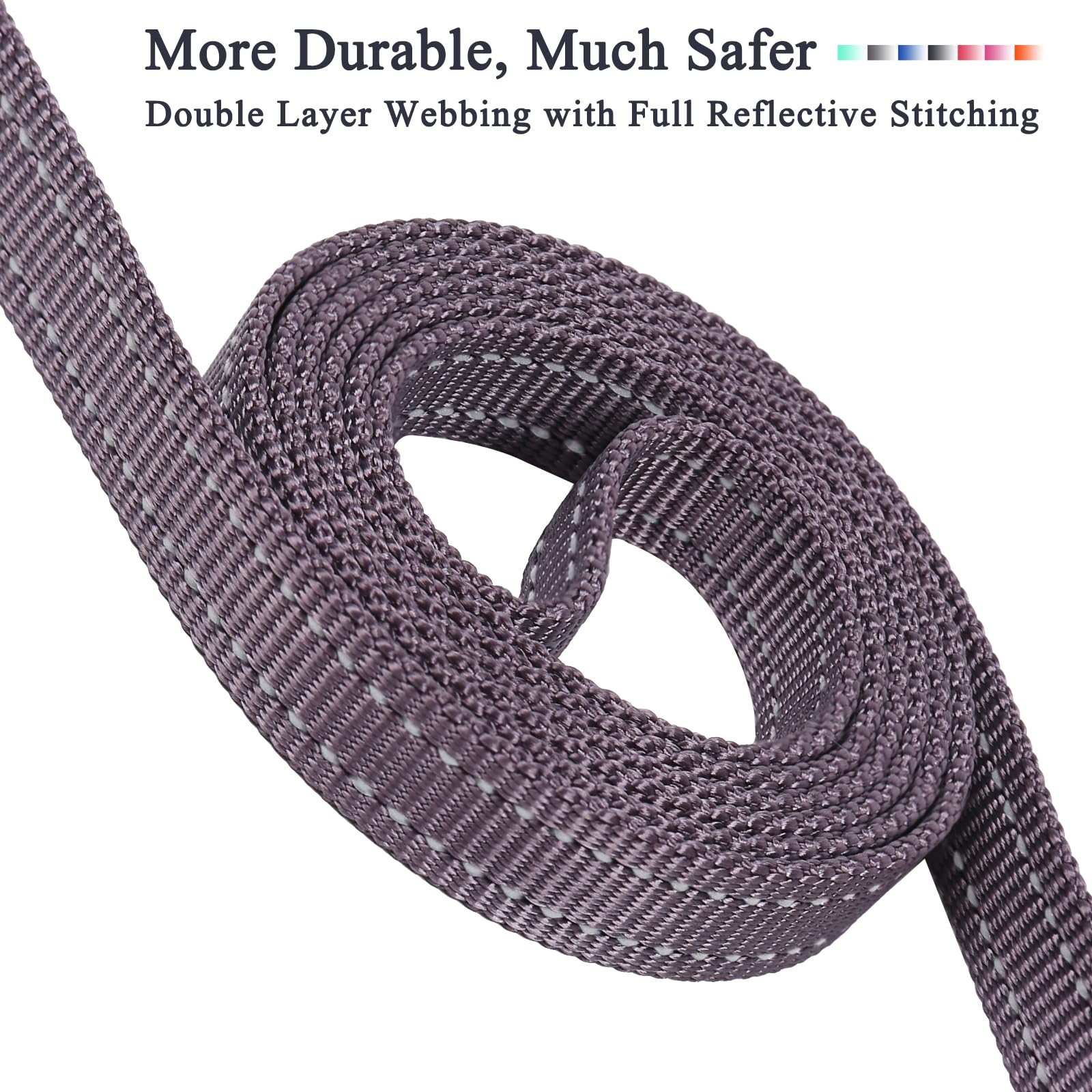 Vivaglory Traffic Handle Dog Leash, Two Padded Soft Handles Dog Leash, Strong Reflective & Metal Hook Training Pet Lead, Grey