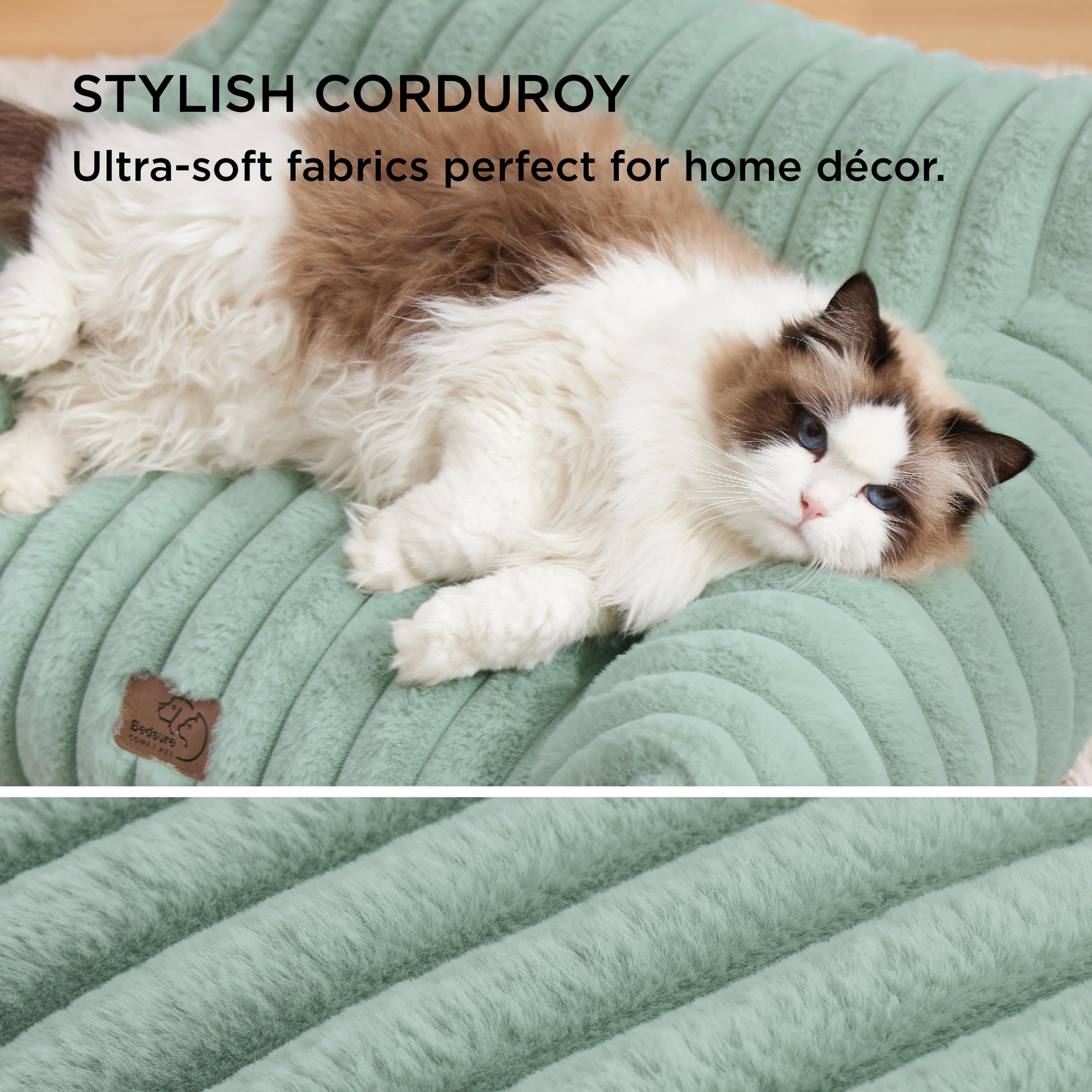 Bedsure ComfyFleece Dog Couch - Fluffy Corduroy Sofa Bed for Medium Large Dogs, 36" Garden Green, Washable Cover