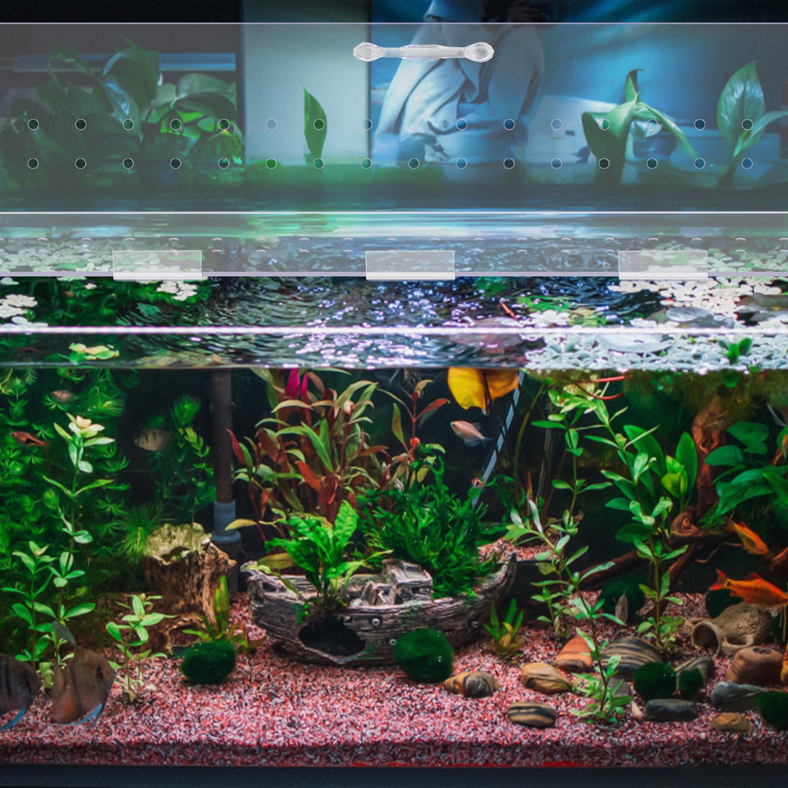 Sieral Polycarbonate Aquarium Canopy Lids Set, 16.87"x16.87", Clear, Model AE-Sieral-4864, Fits 50/65/84 Gallon