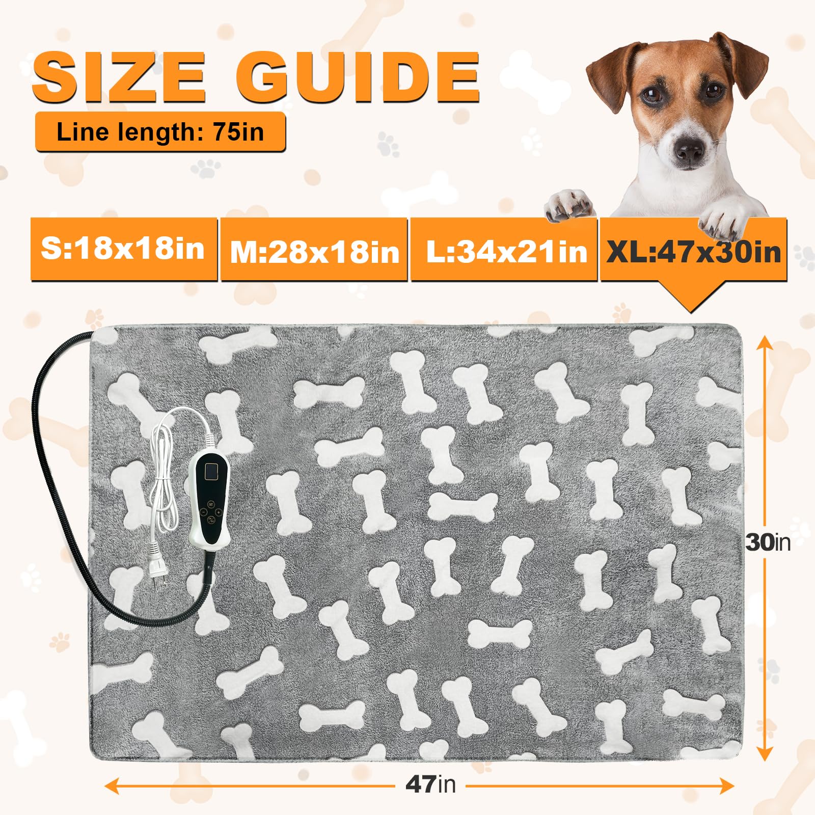 Bestio Extra Largr Dog Heating Pad,47 X 30 In Waterproof Heated Dog Pad With Smart Thermostat Switch + Normal On Function (1-24