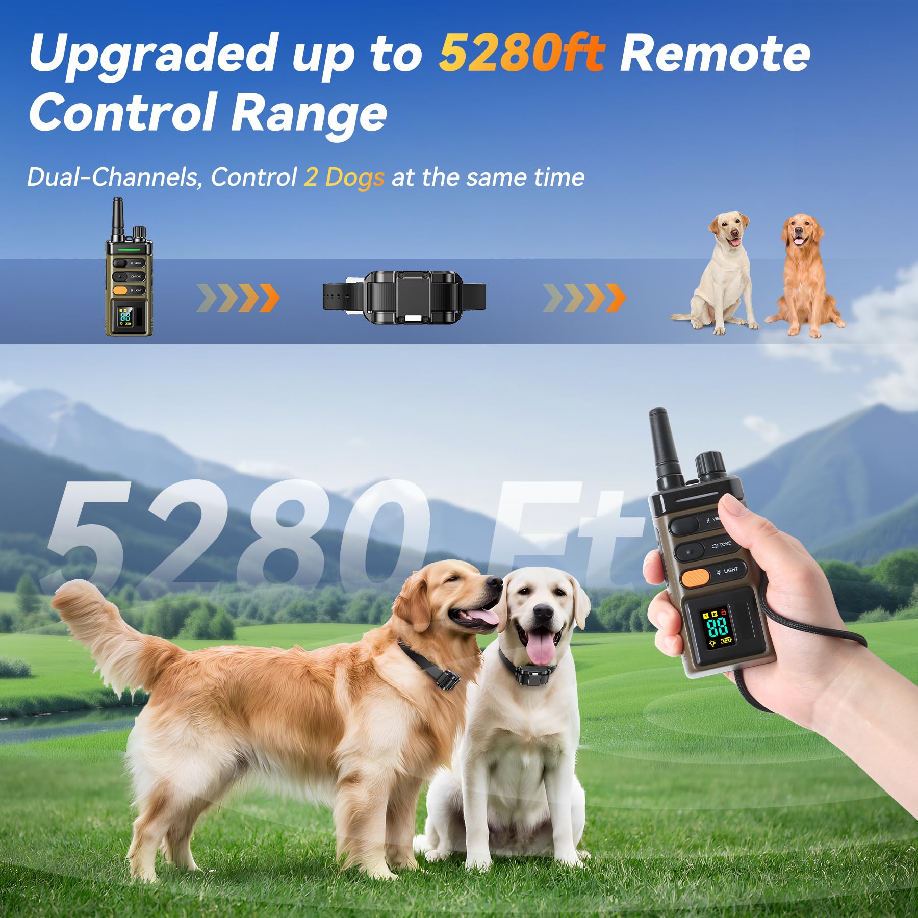 Blissleaf Dog Shock Collar, Ipx7 Waterproof Dog Training Collar With Remote, 5280Ft, 4 Training Modes, Vibration, Electric Shock